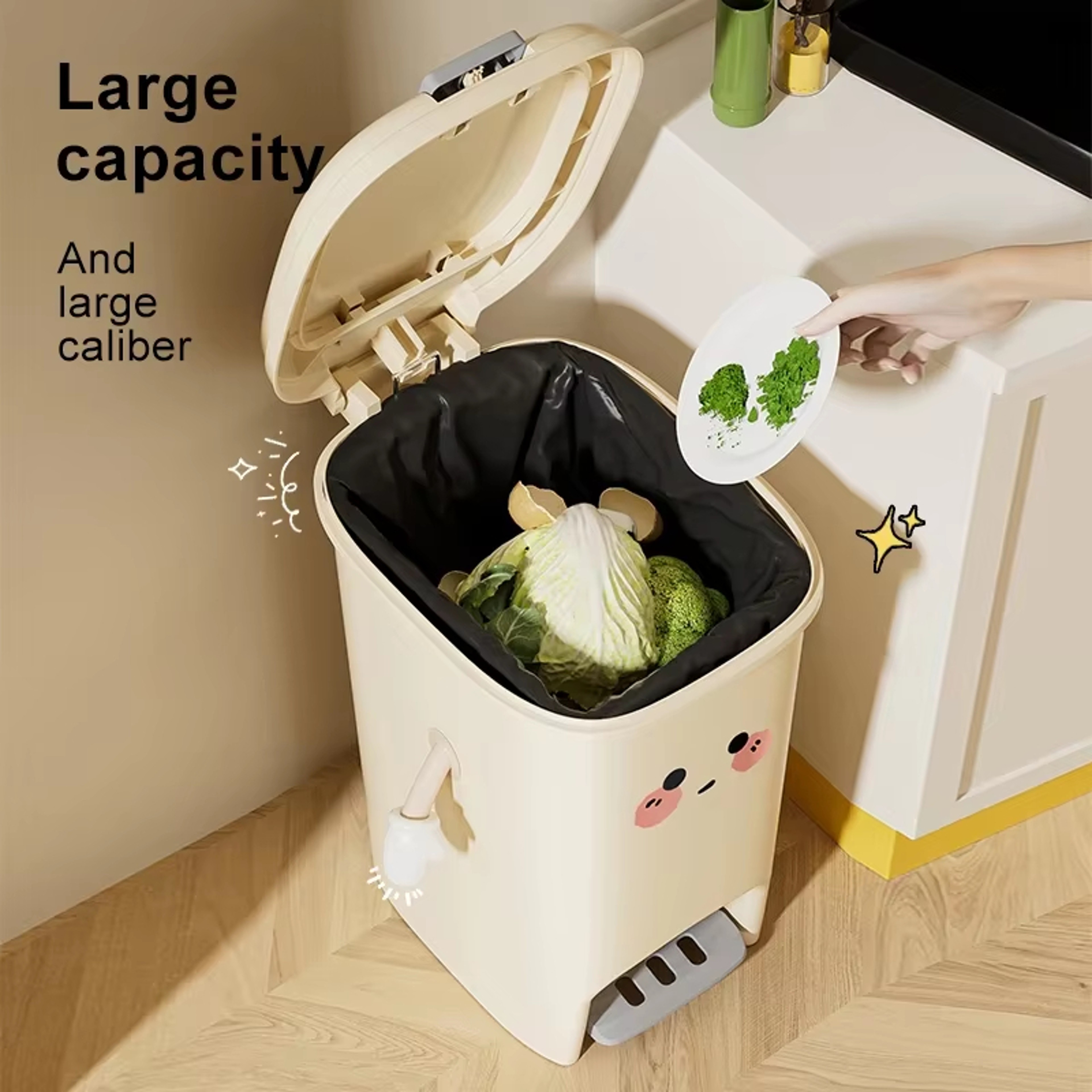 Modern Double Opening Pedal Trash Can For Kitchen And Living Room 3