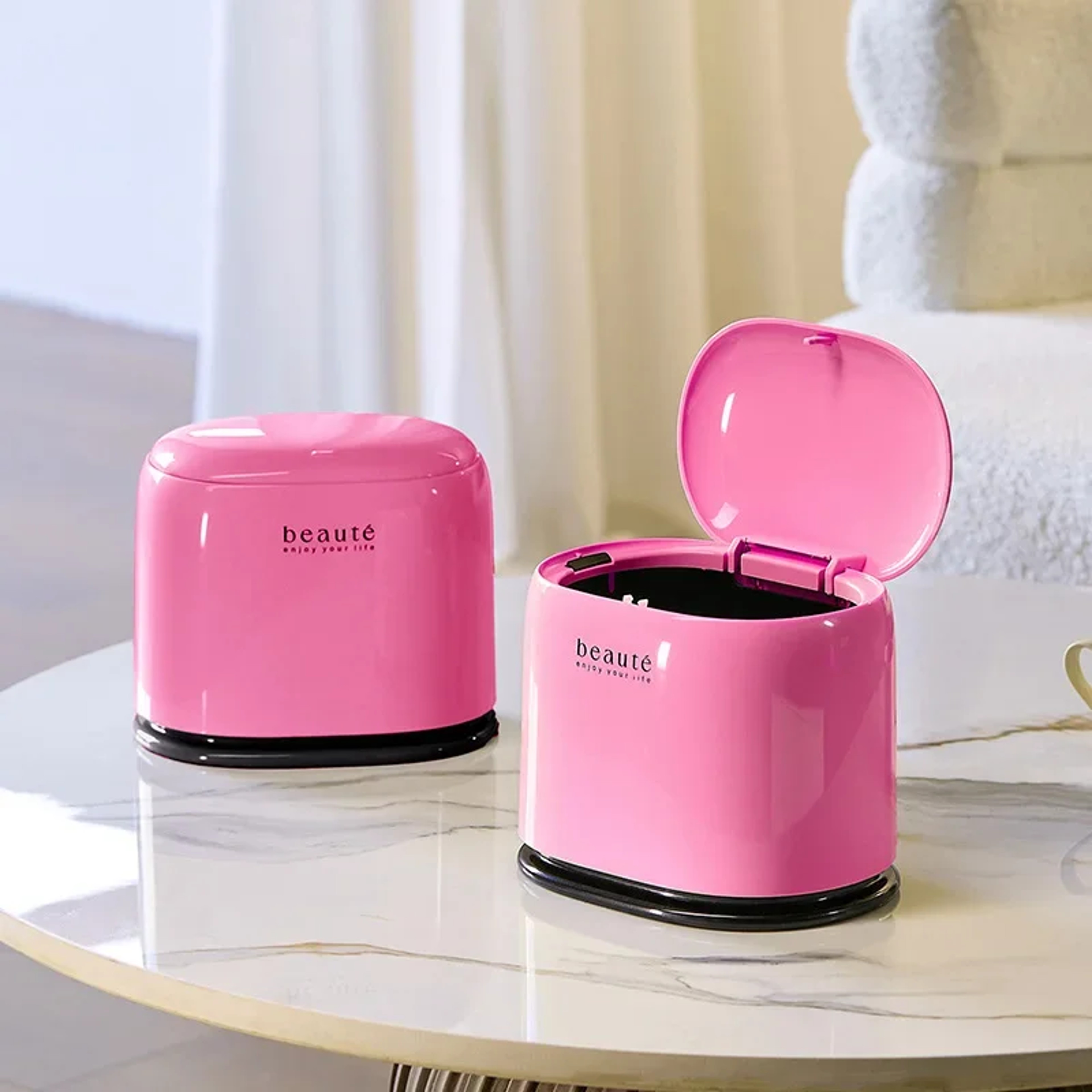 Compact Desktop Trash Can With Press Lid Mini Paper Basket For Home  Office 1
