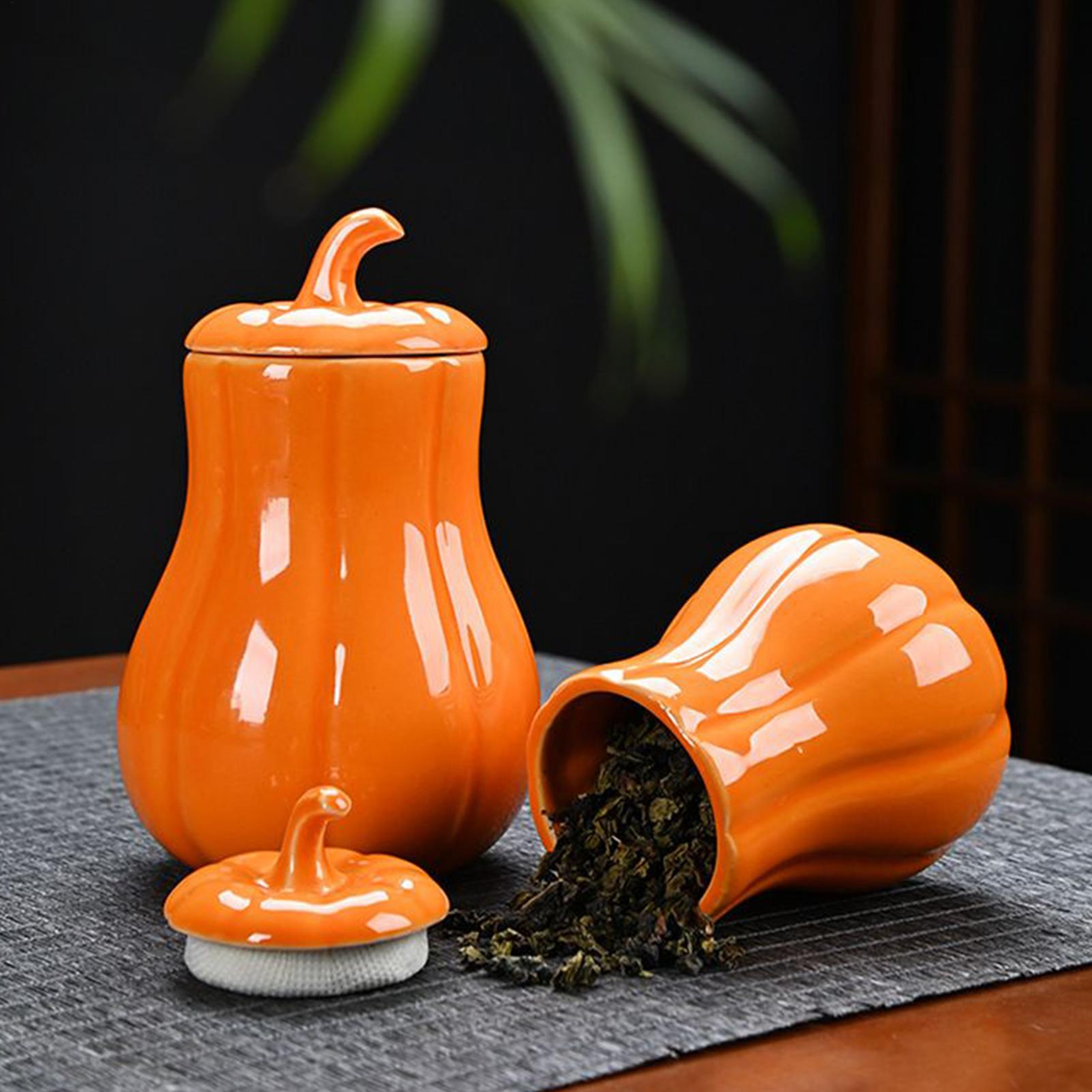 Premium Ceramic Pumpkin Jar with Lid Sealing Storage Canister for Kitchen & Tea – view 3