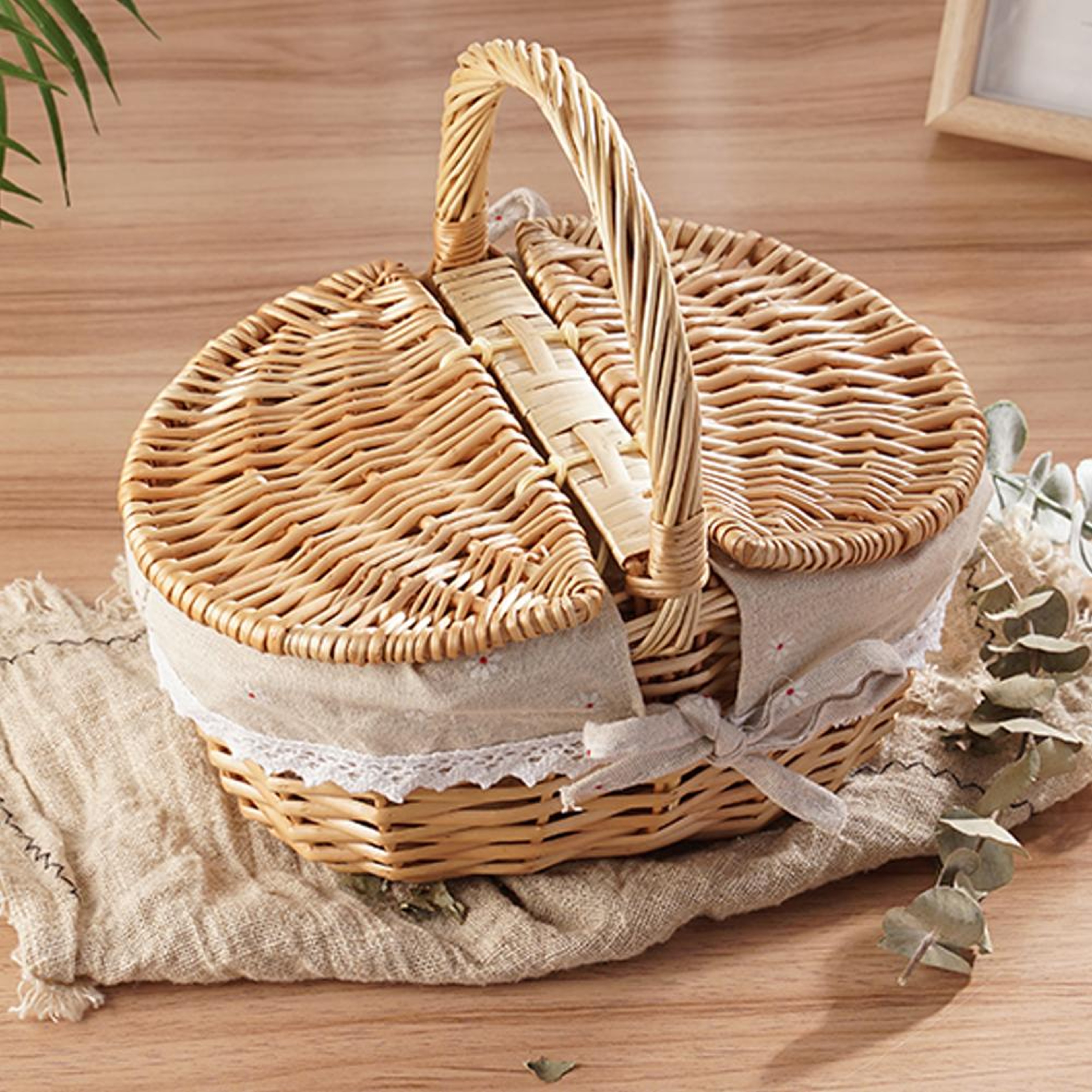 Handcrafted Willow Wicker Picnic Basket with Handle – view 3
