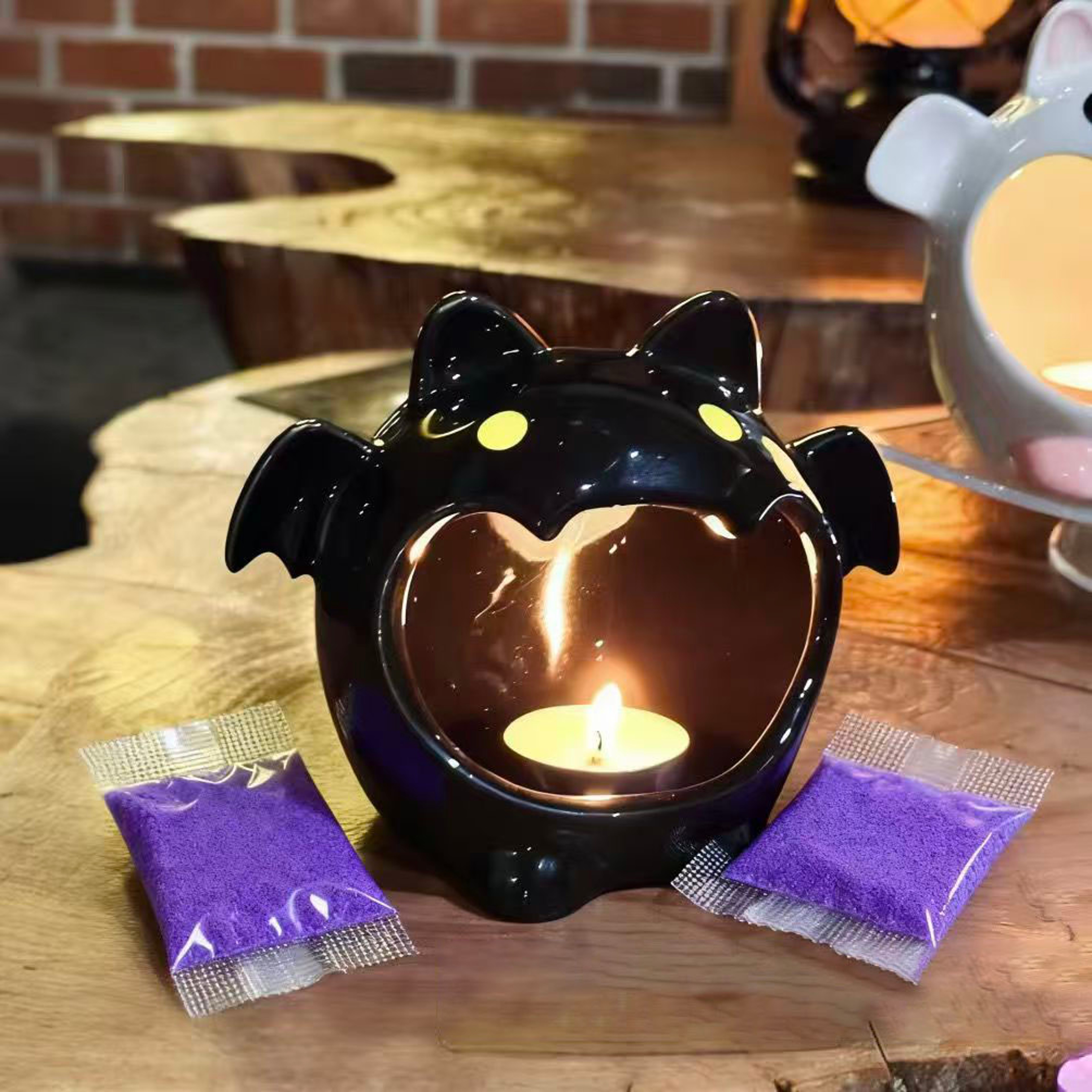 Spooky Ceramic Ghost and Bat Halloween Decor Accent – view 2