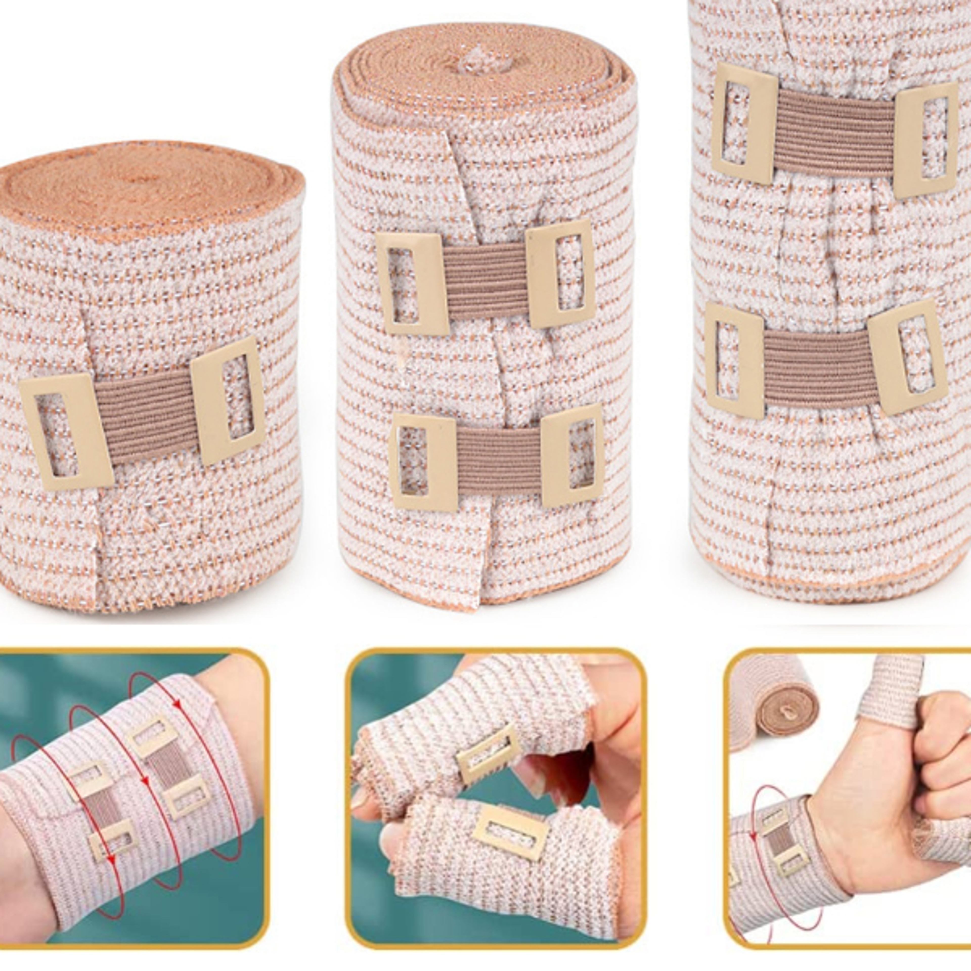 Elastic Compression Bandage Wrap with Clip Closure for Ankle Knee Wrist and Sprain Support