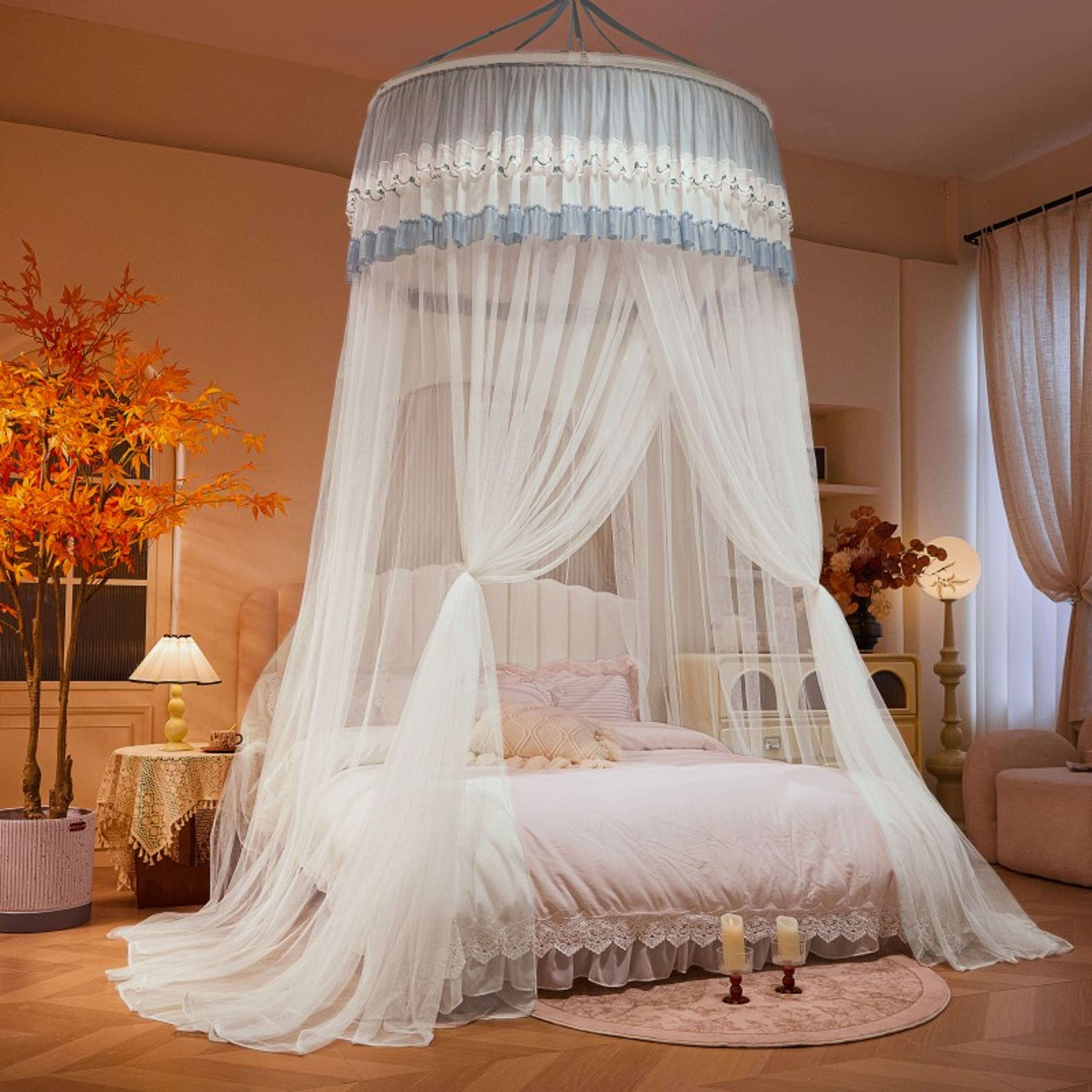 Princess Mosquito Net Bed Canopy With Lace Trim 6