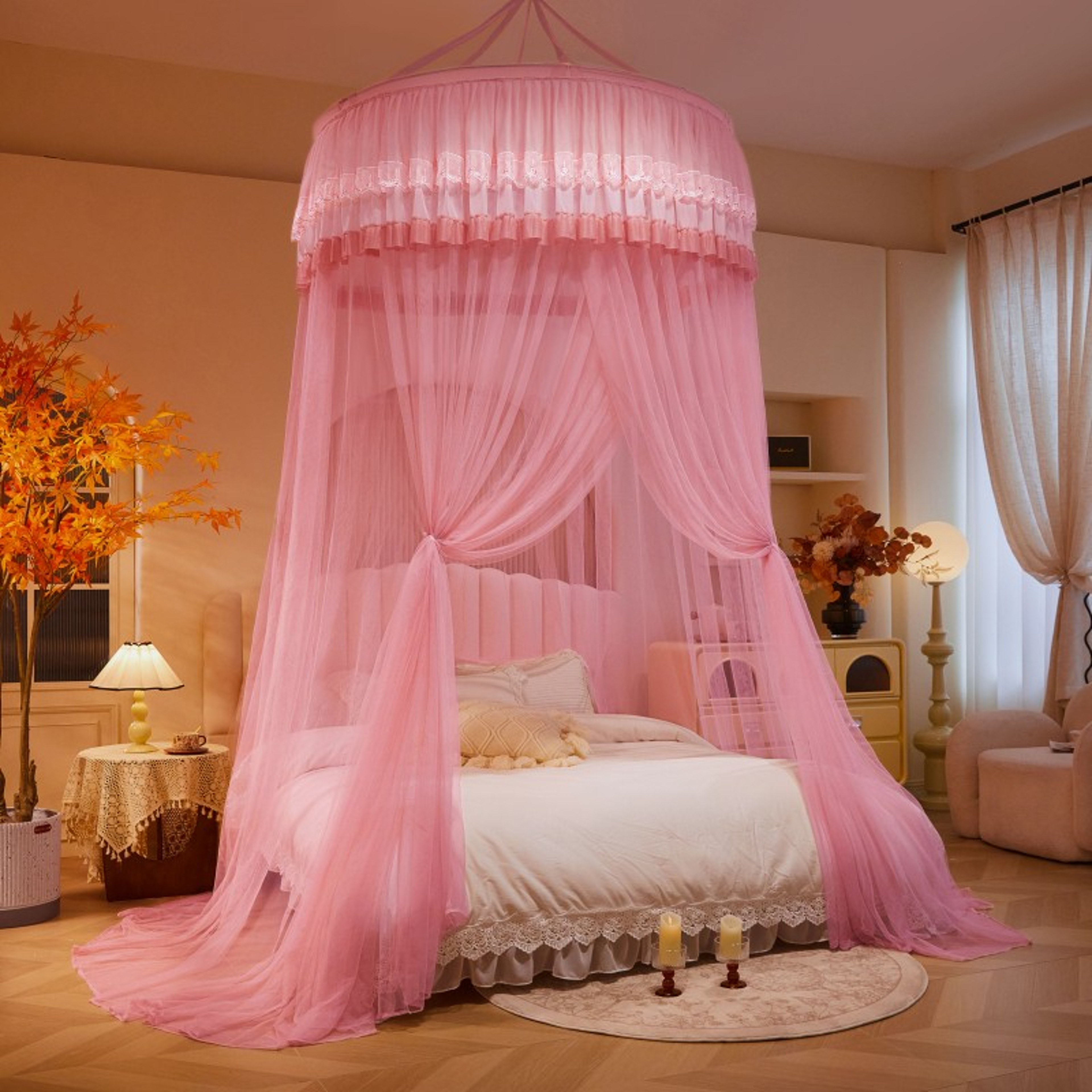 Princess Mosquito Net Bed Canopy With Lace Trim 9