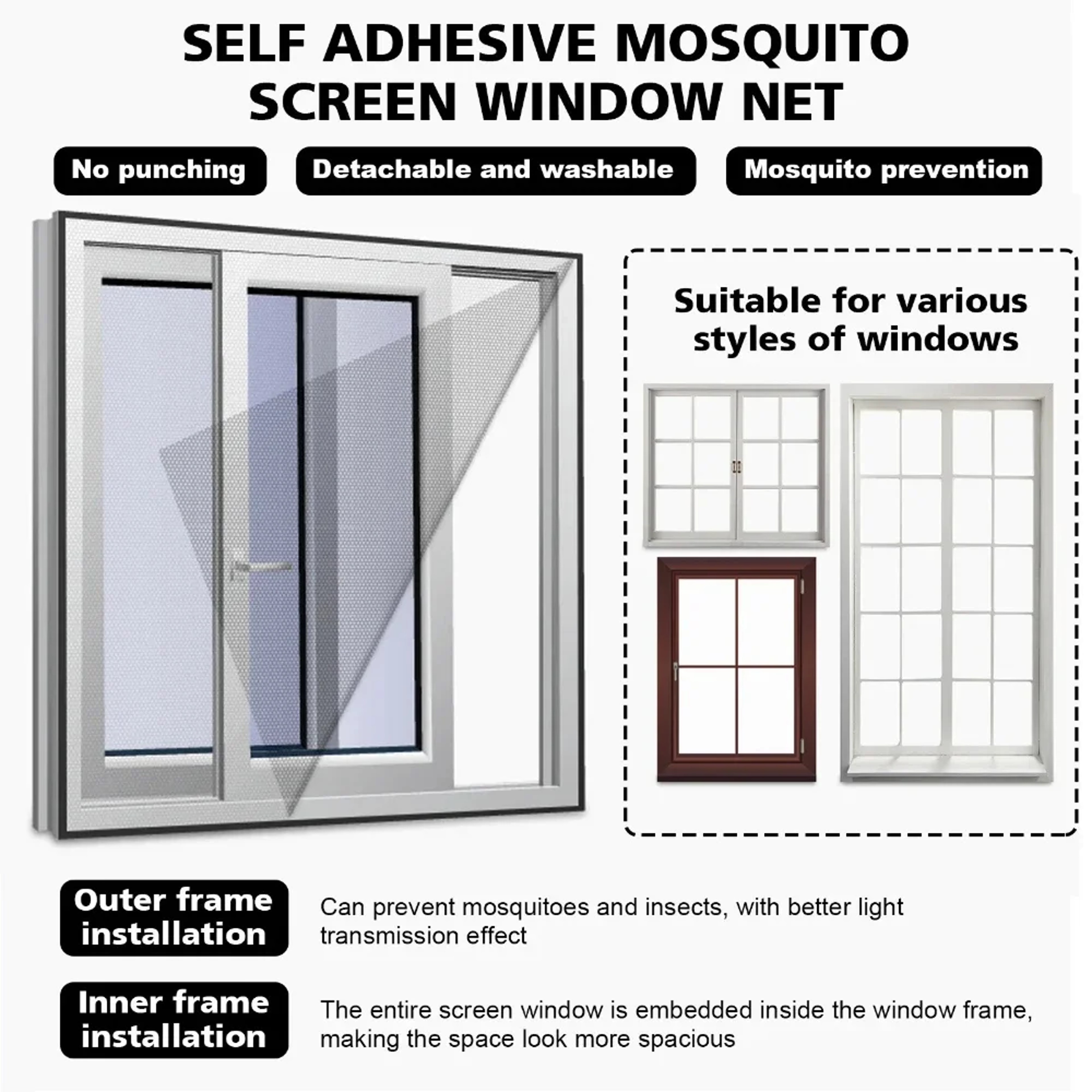 Self Adhesive Mosquito Net Window Screen Mesh For Bug Free Fresh Air 4