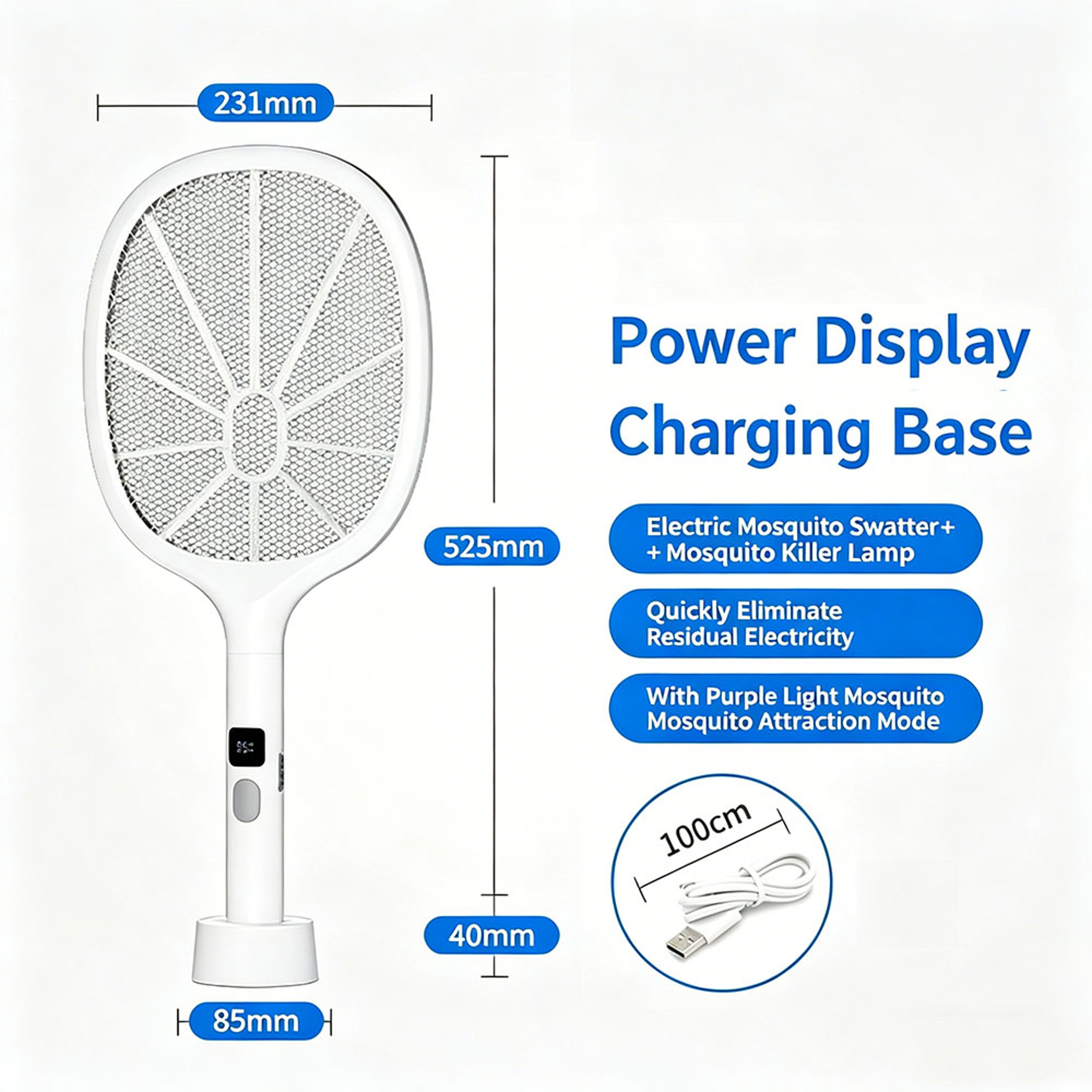 Rechargeable Electric Fly Swatter Type C Handheld Bug Zapper 6