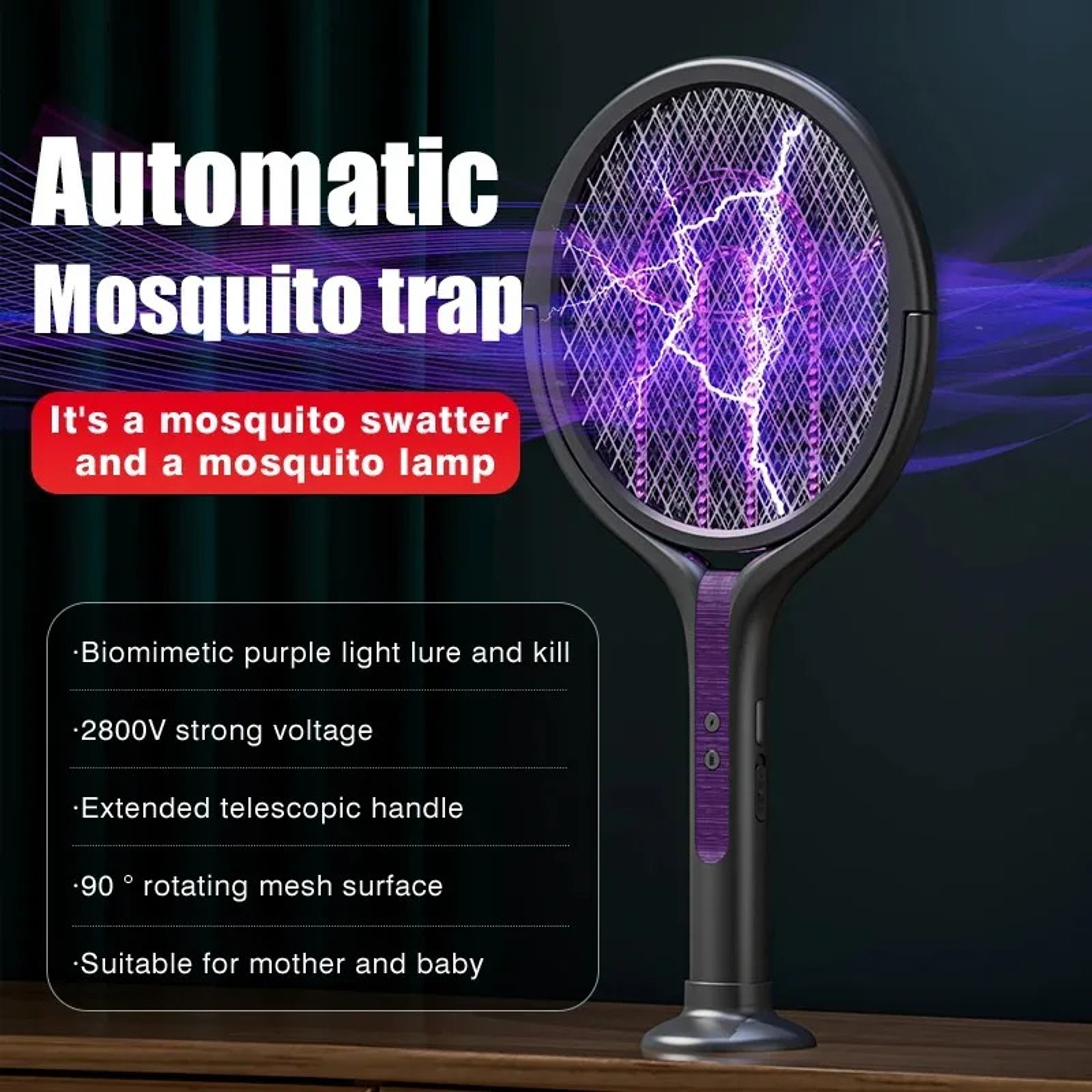Premium Extendable Electric Mosquito Racket Rechargeable Bug Swatter – view 3