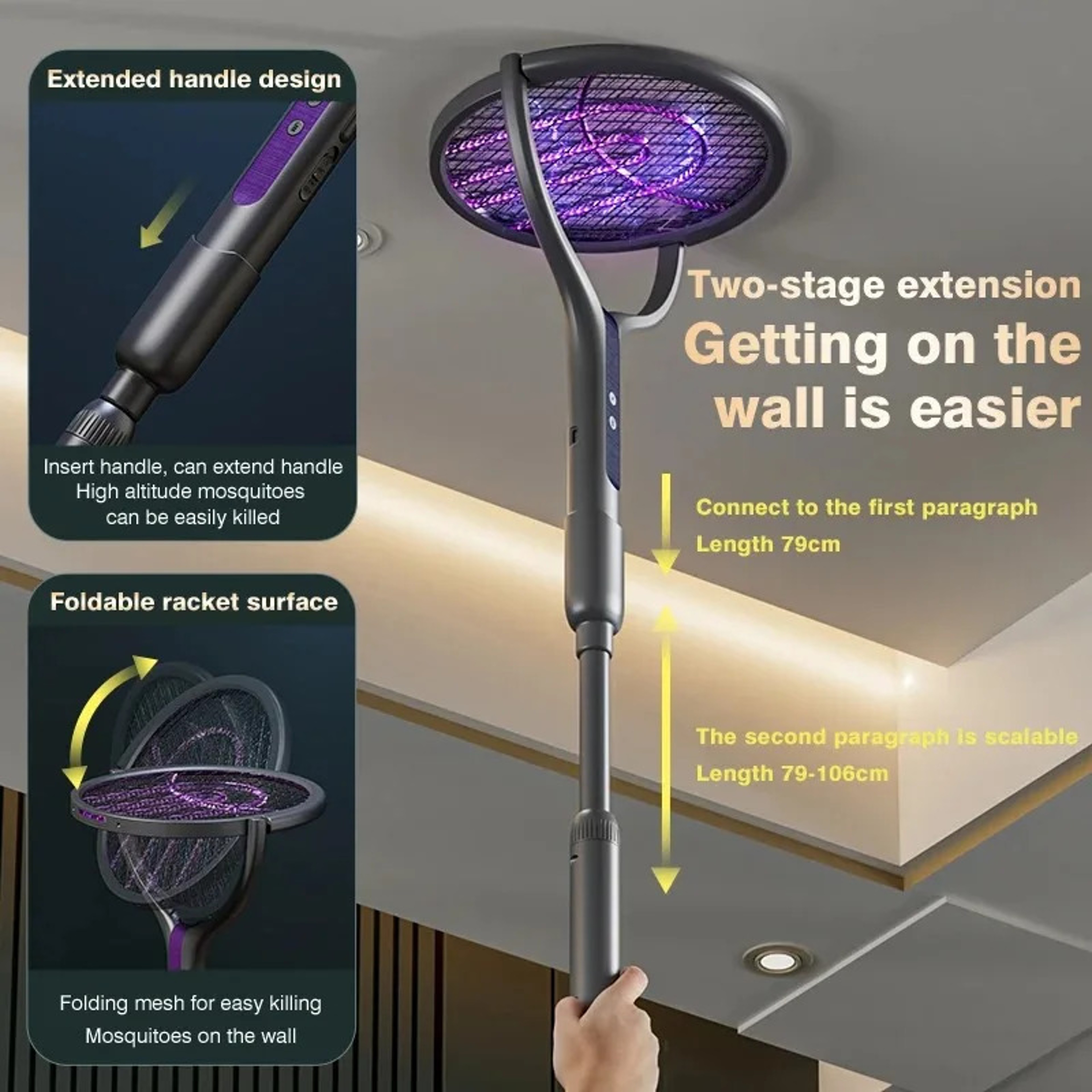 Premium Extendable Electric Mosquito Racket Rechargeable Bug Swatter – view 4