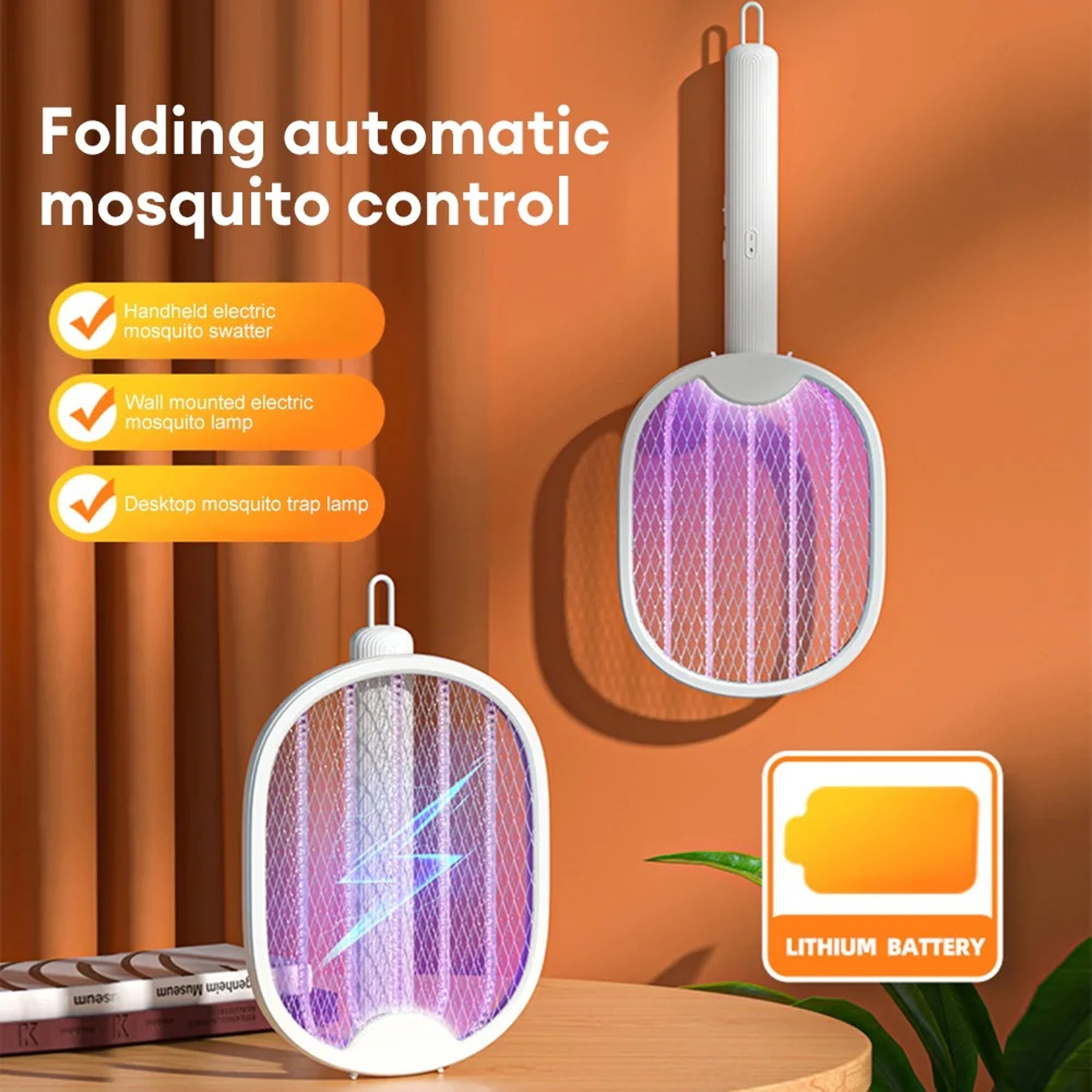 Foldable Electric Mosquito Swatter Rechargeable UV Bug Zapper Racket – view 1