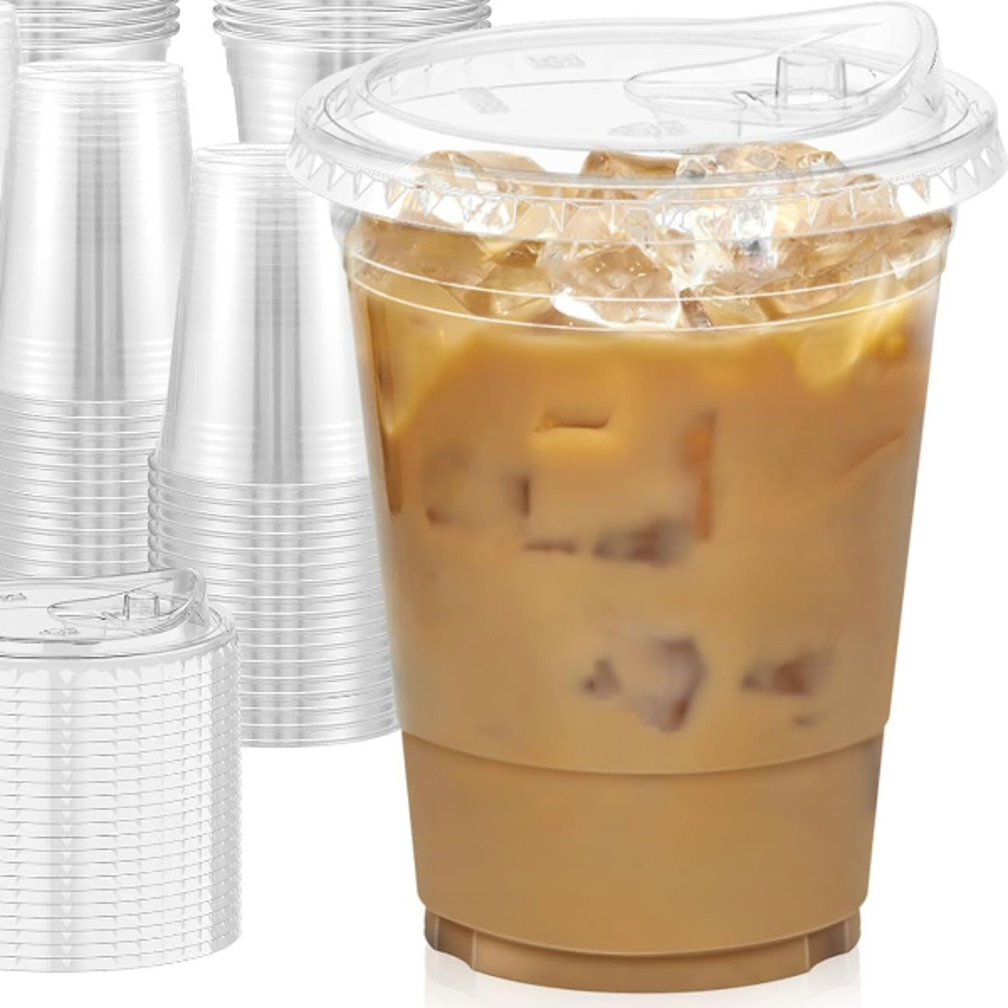 Premium Clear Plastic Cups with Lids Disposable Smoothie  Iced Coffee Cups
