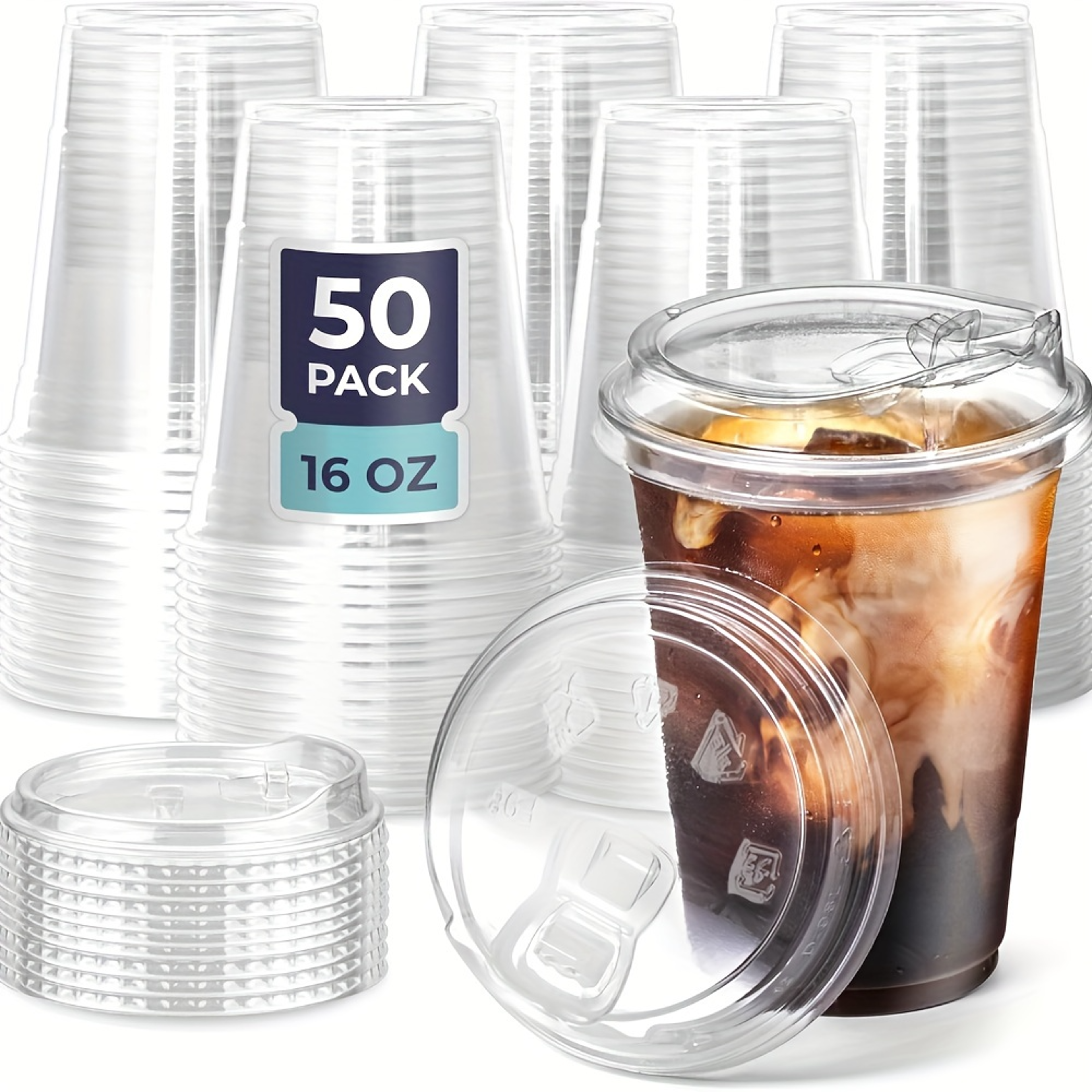 Premium Disposable Plastic Cold Drink Cups With Strawless Sip Lids 0