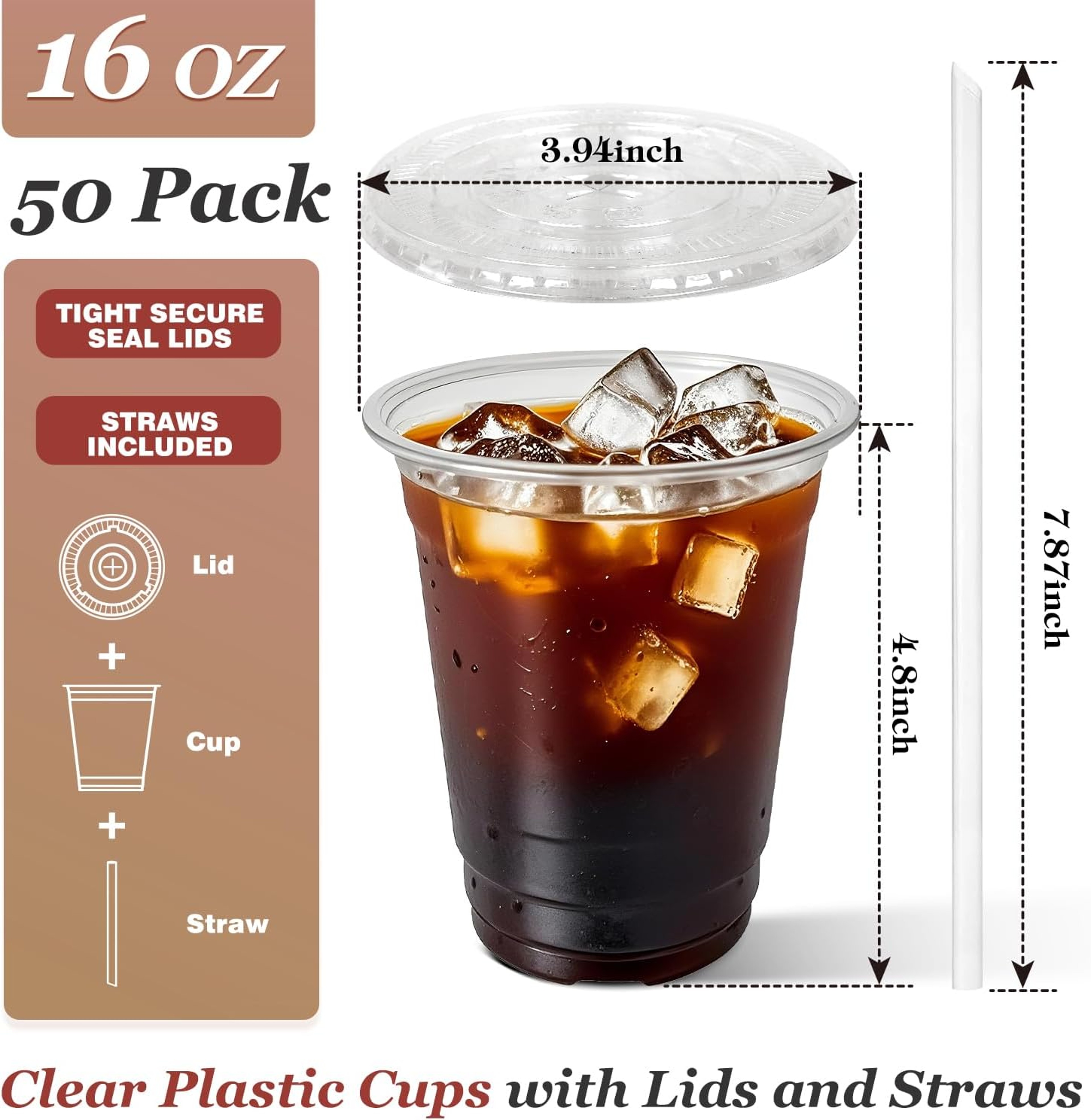 Clear Plastic Disposable Cups With Lids And Straws For Iced Coffee And Smoothies 1