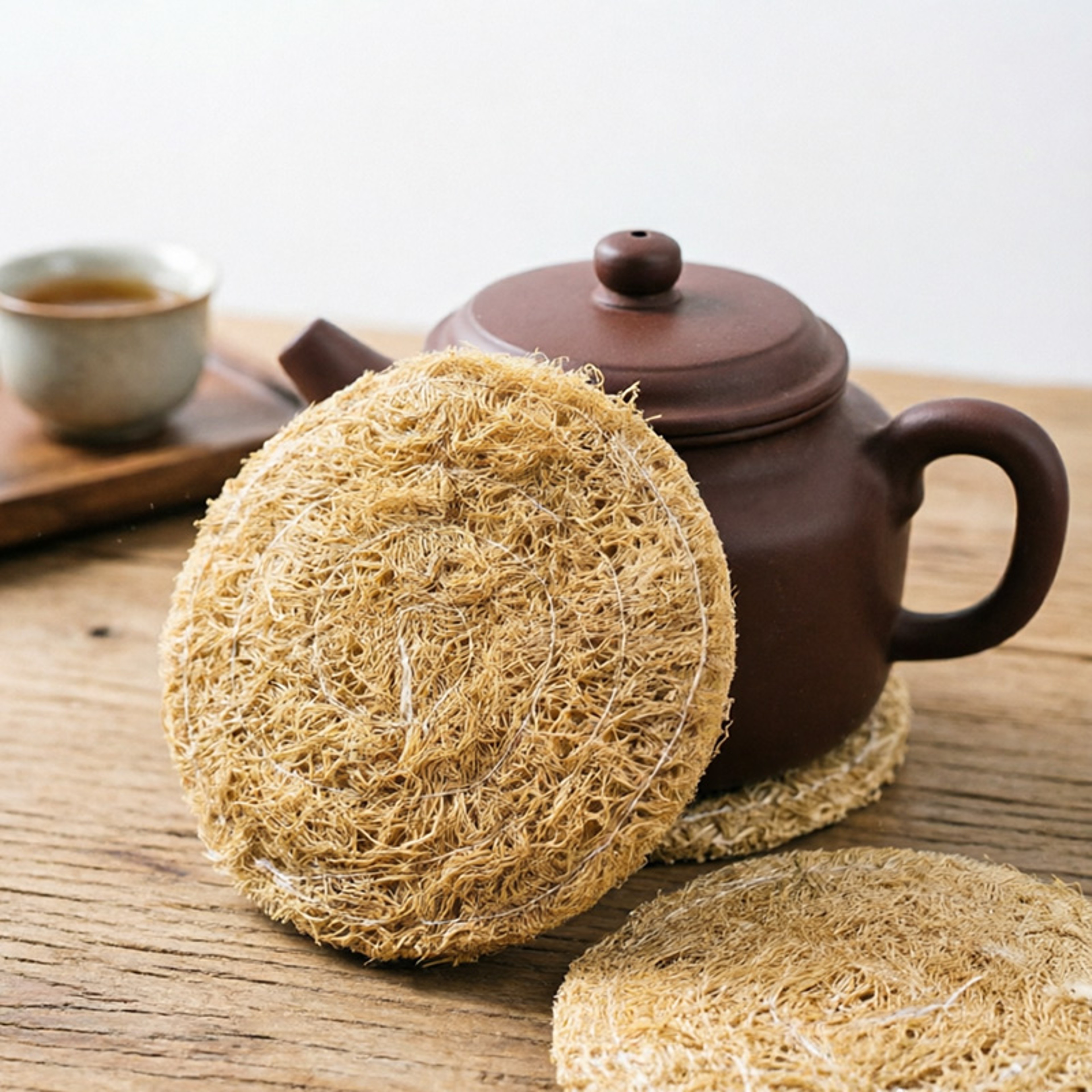 Natural Loofah Tea Coasters Set Absorbent Triple Pack for Daily Use – view 1