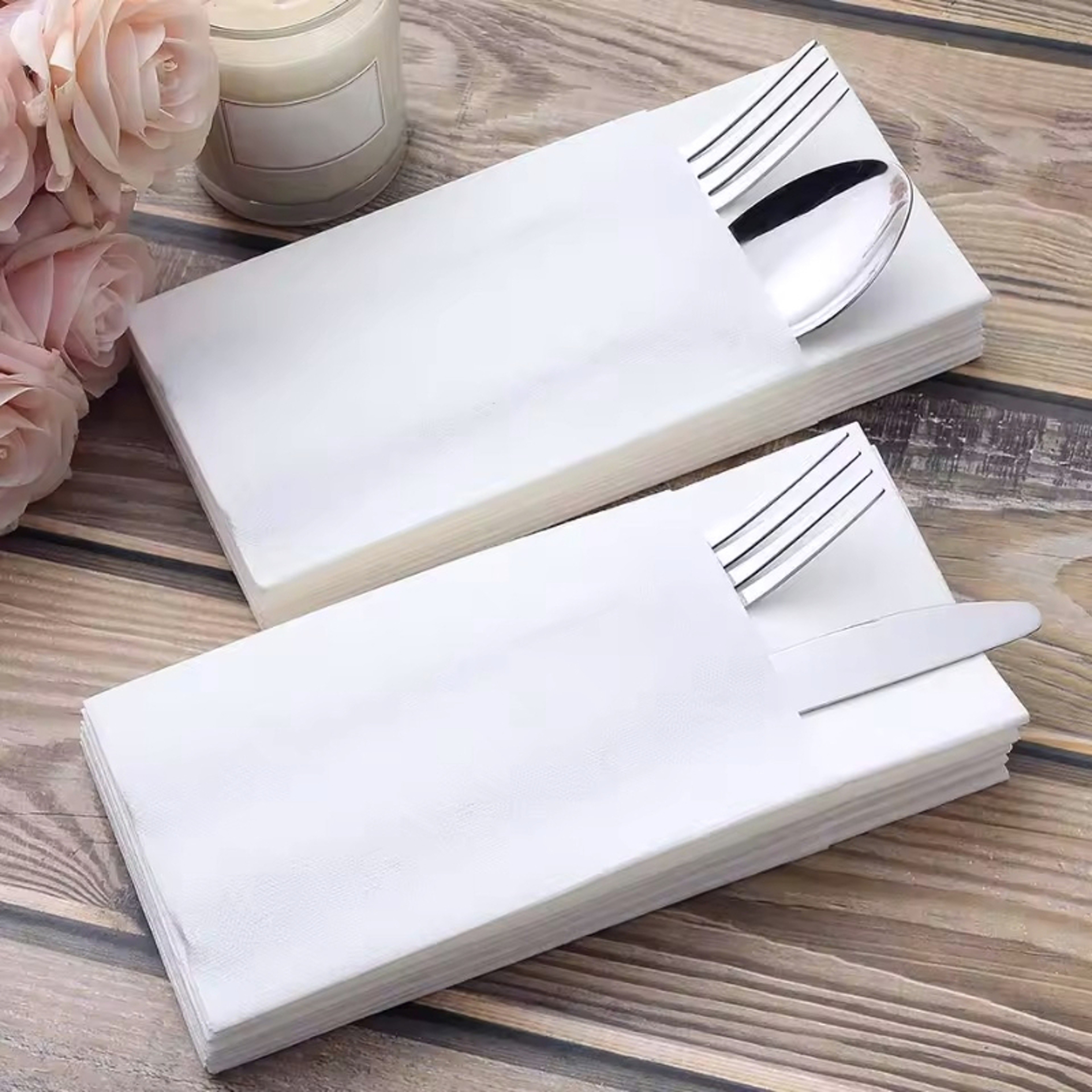 White Disposable Cutlery Napkins With Flatware Pocket – view 6