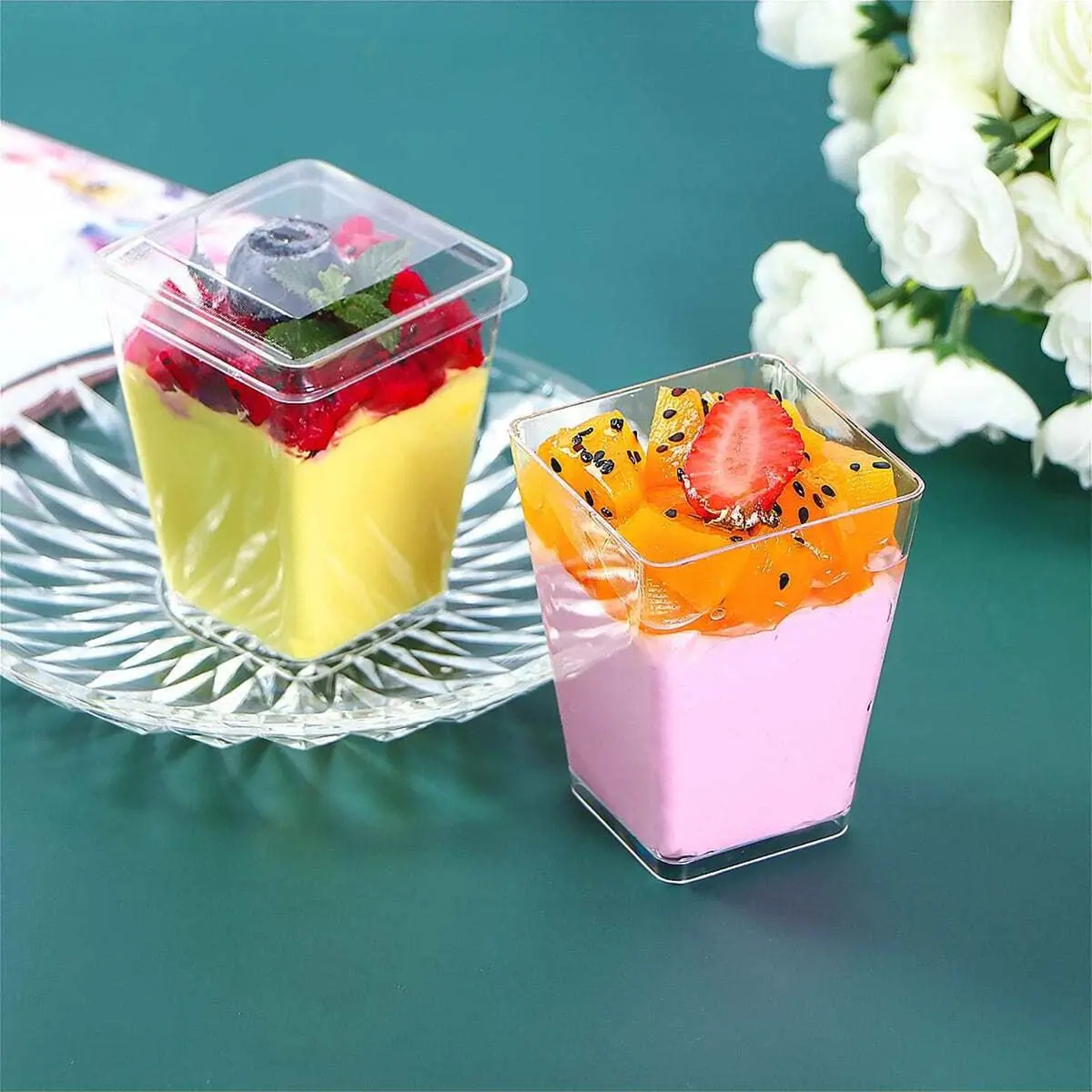 Clear Square Plastic Dessert Cups Disposable Mini Pudding & Sauce Containers – view 1