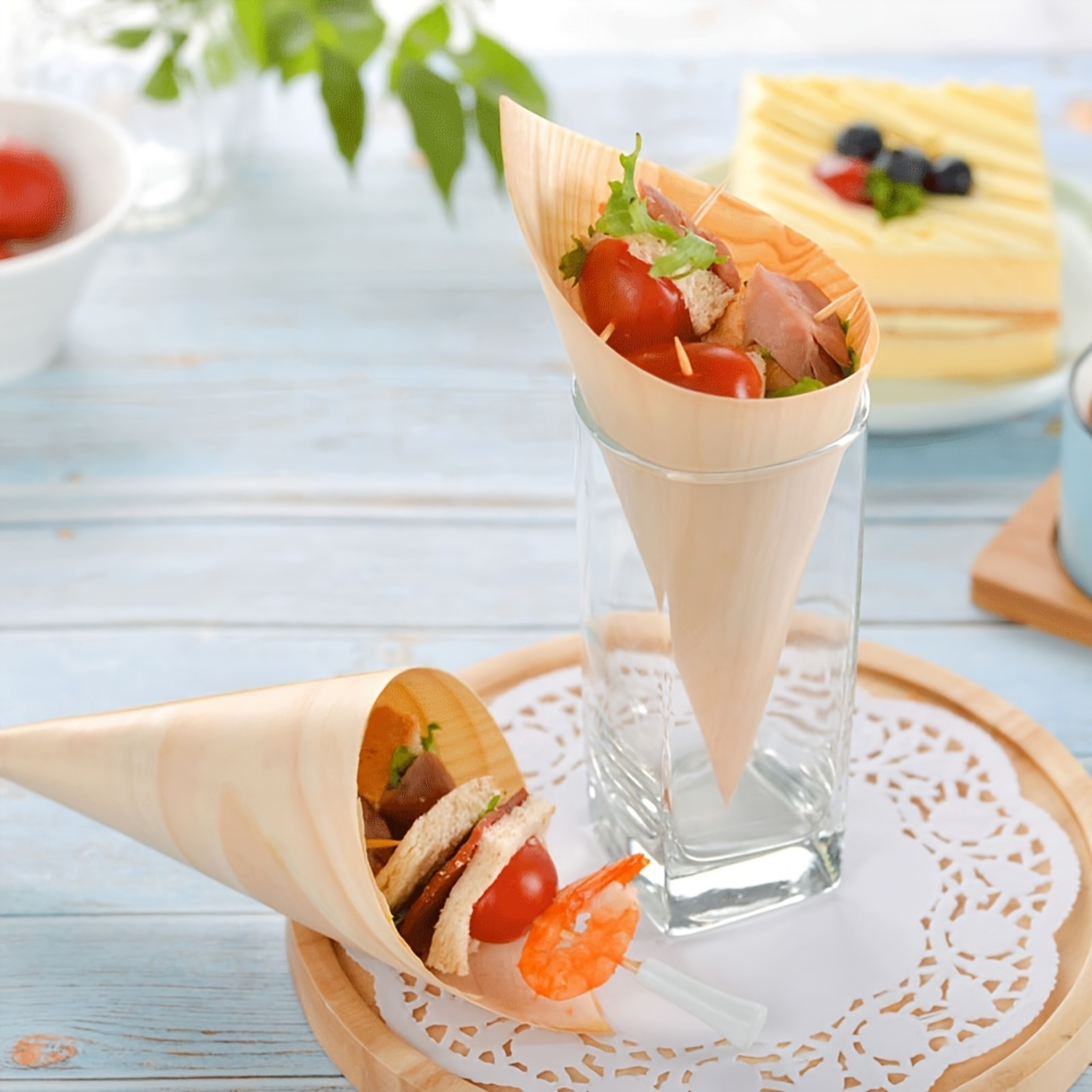 Disposable Wooden Cones for Appetizers & Snacks Eco Friendly Wooden Serving Cones – view 1