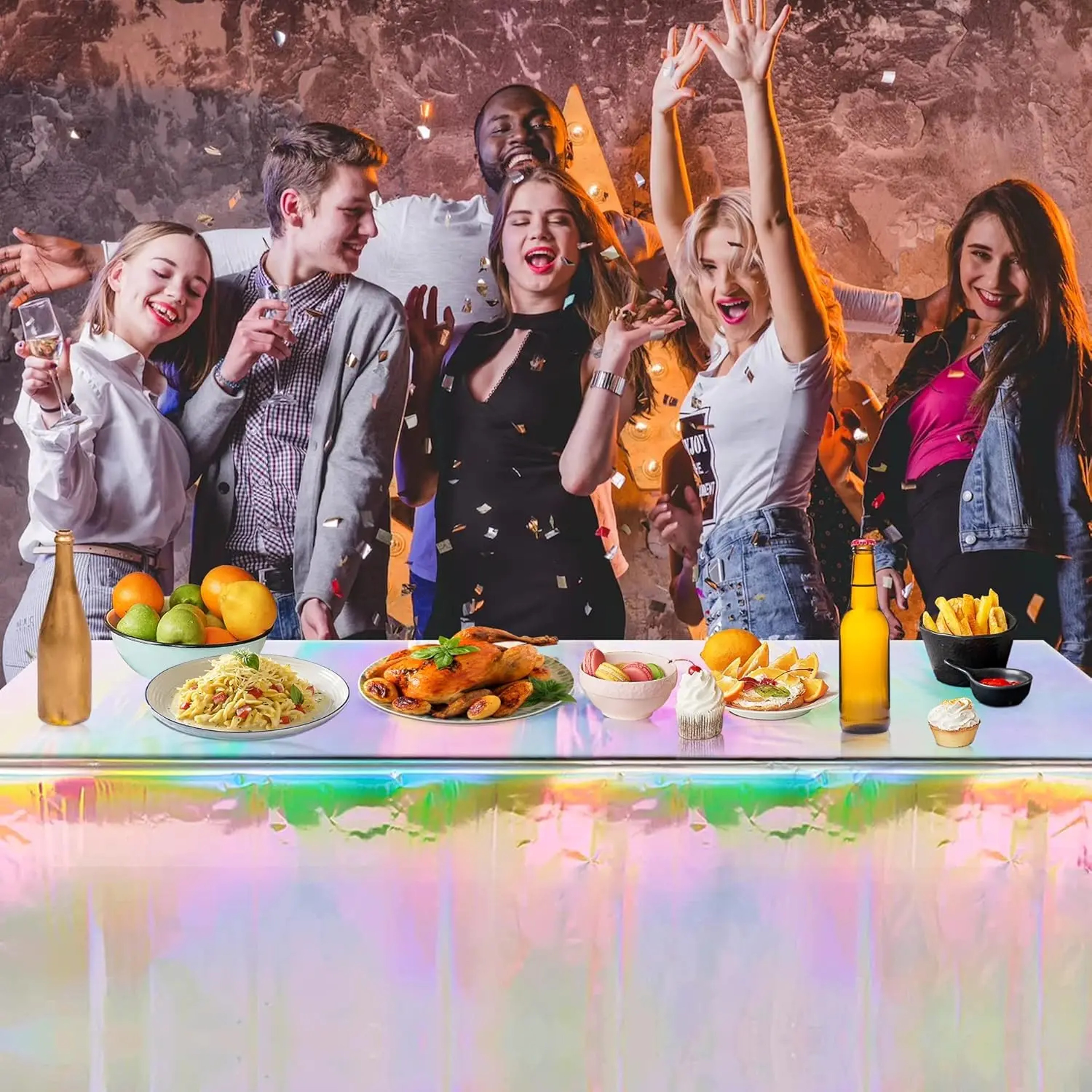 Rainbow Iridescent Party Tablecloth Waterproof Disposable – view 6