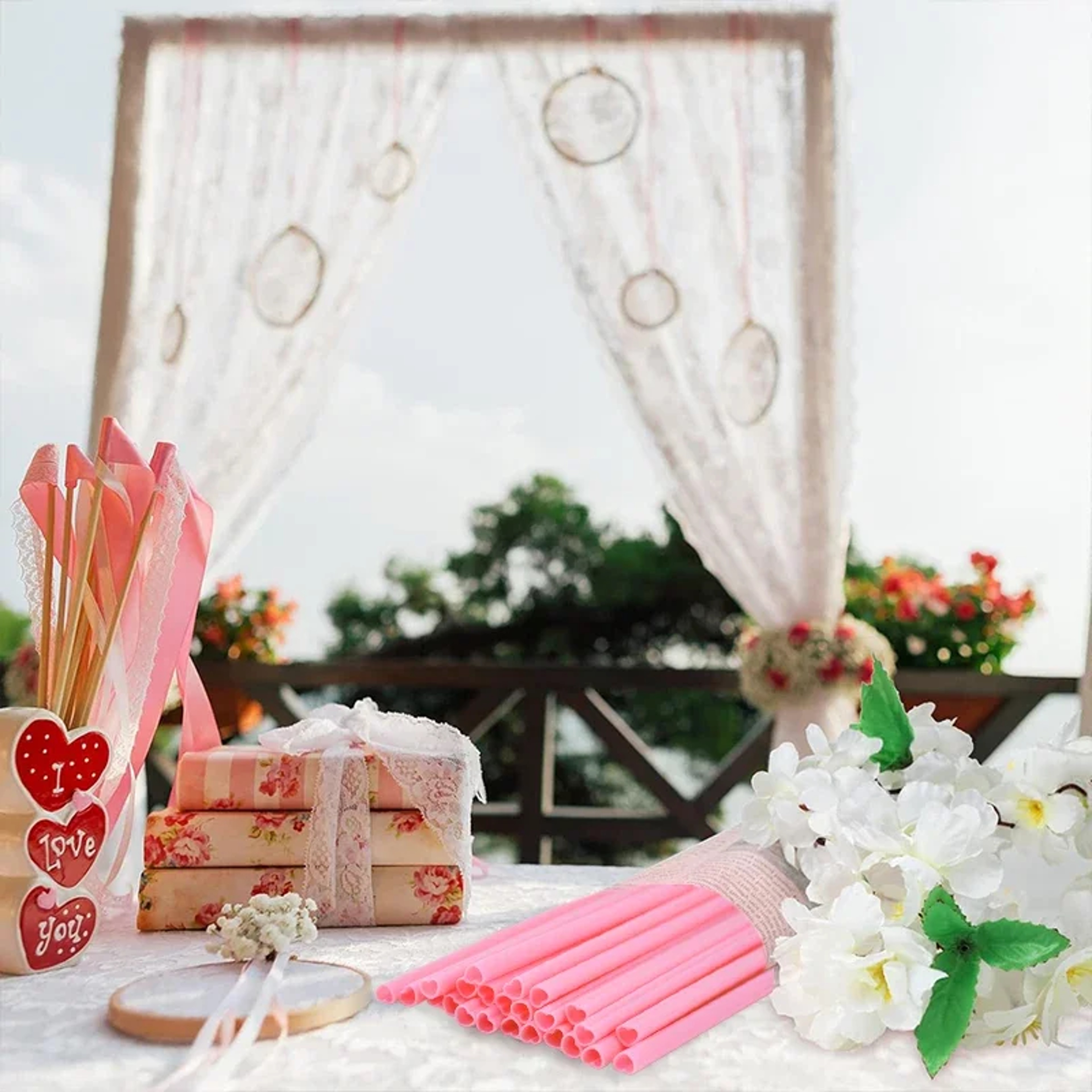 Heart Shaped Drinking Straws Cute Disposable Party  Wedding Valentine Supplies 5