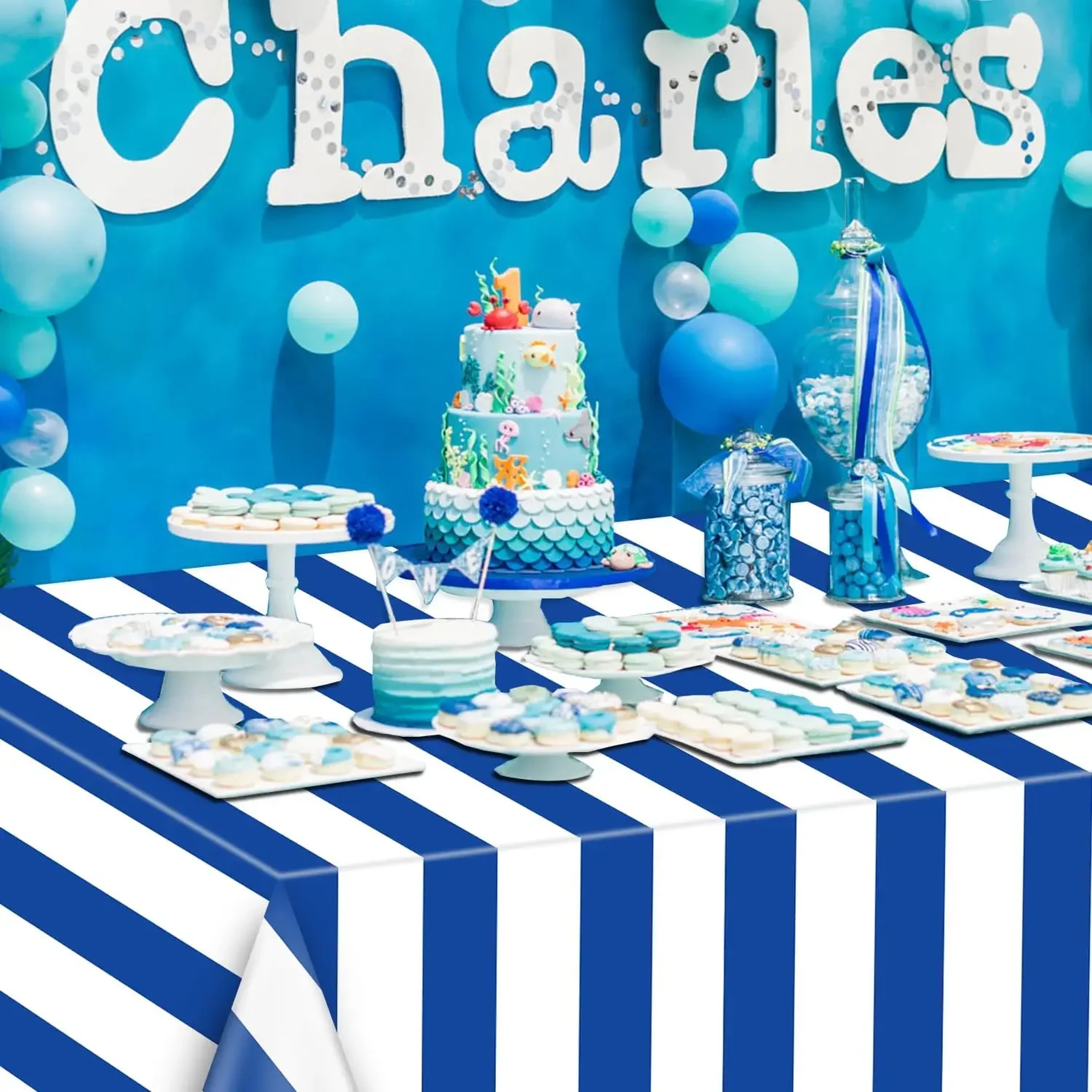 White Striped Waterproof Tablecloth Rectangle Table Cover For Outdoor Beach  Dining 5