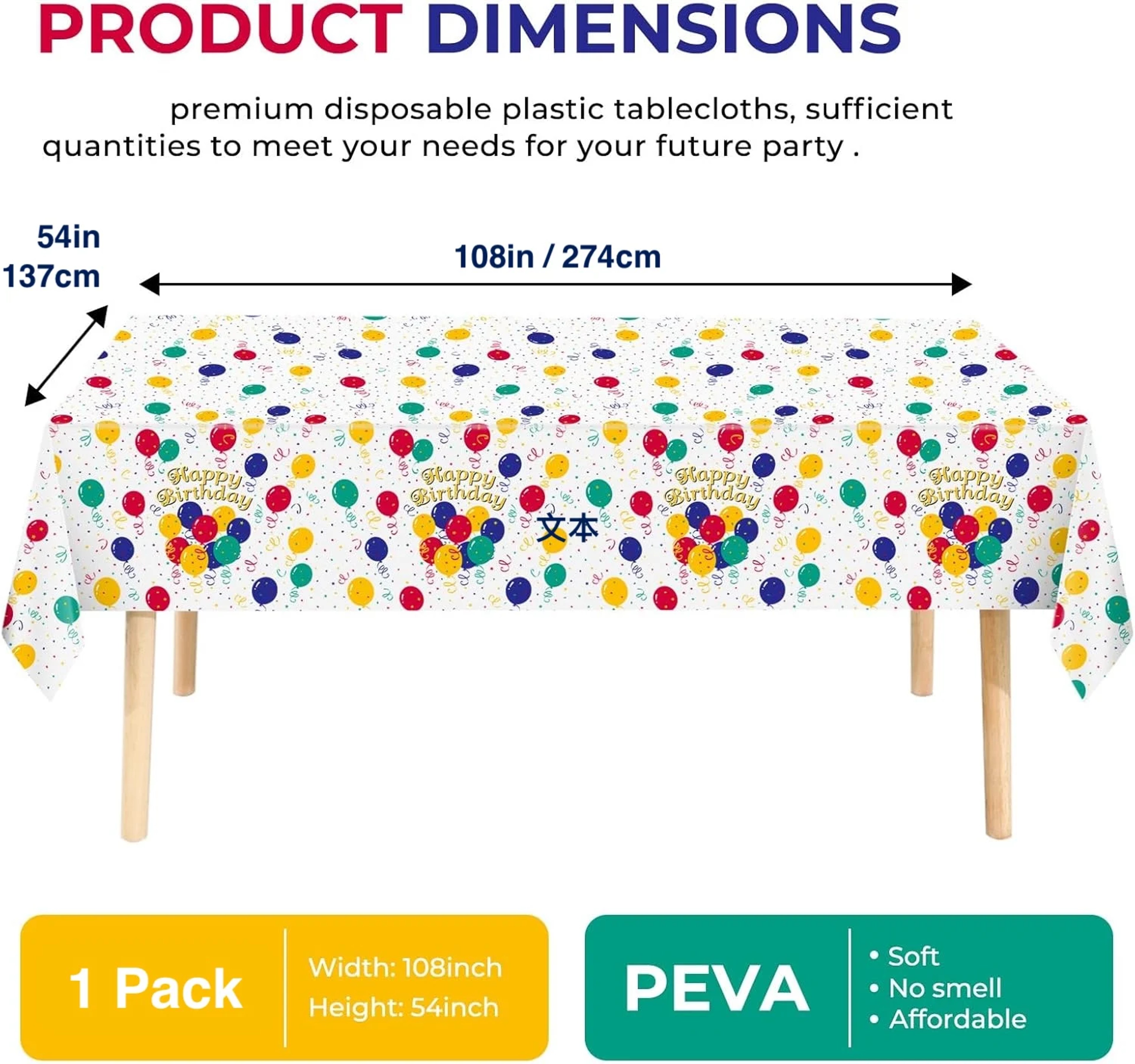 Premium Disposable Birthday Tablecloth Party Table Cover Rectangle Plastic Decor 3