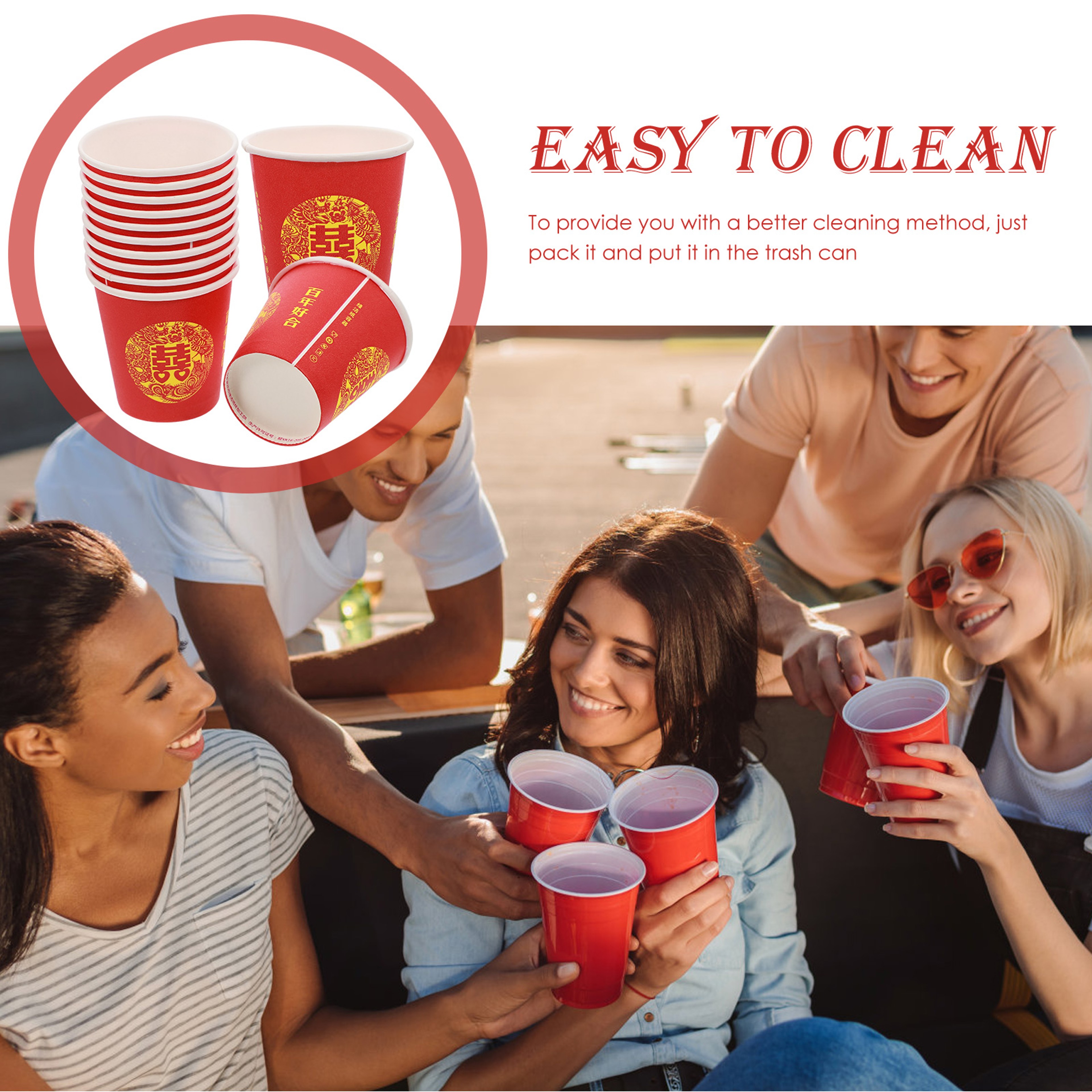 Premium Red Wedding Paper Cups Tea Ceremony & Double Happiness Disposable Cups – view 2