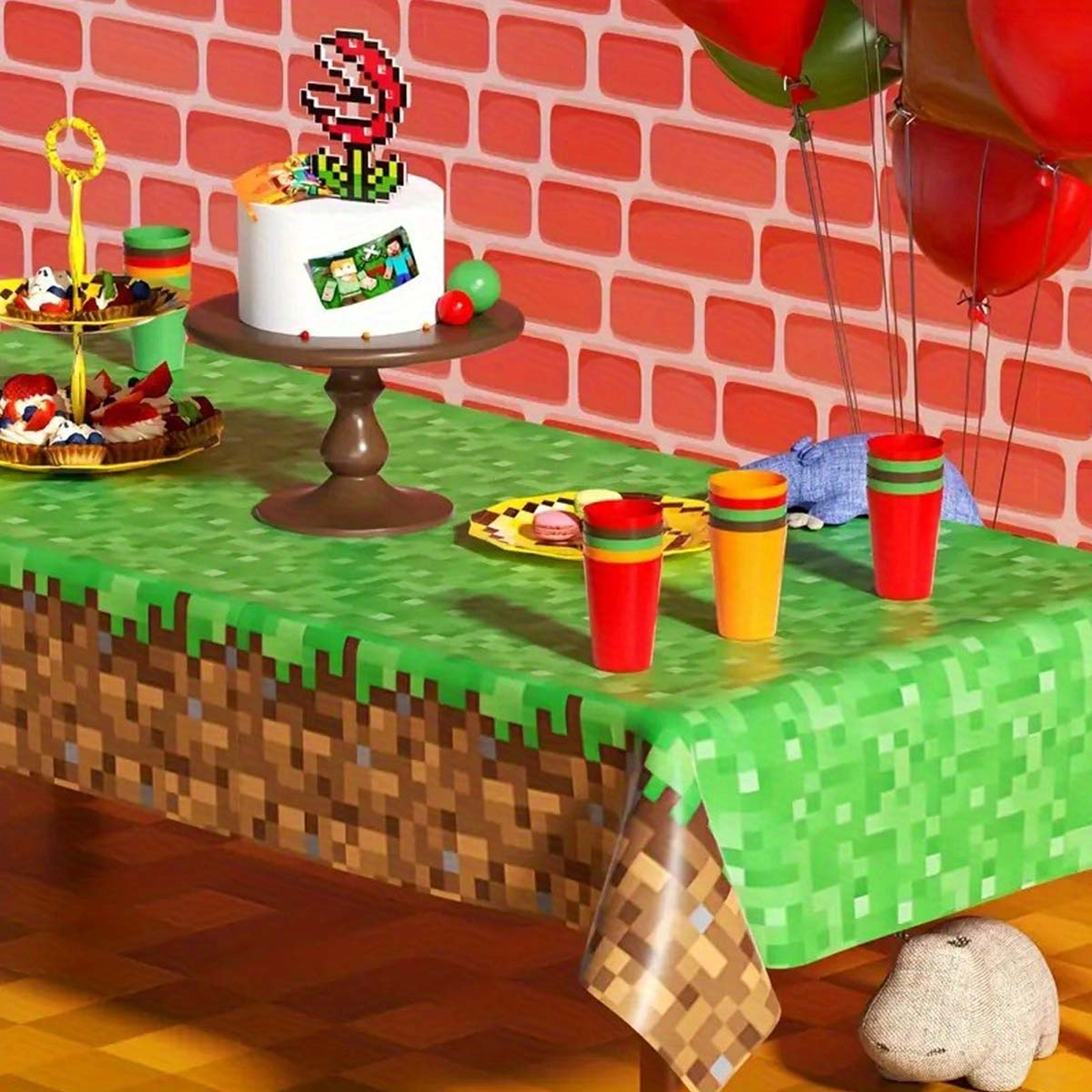 Pixel Party Tablecloth Disposable Gaming Theme Party Table Cover For Decorations 2