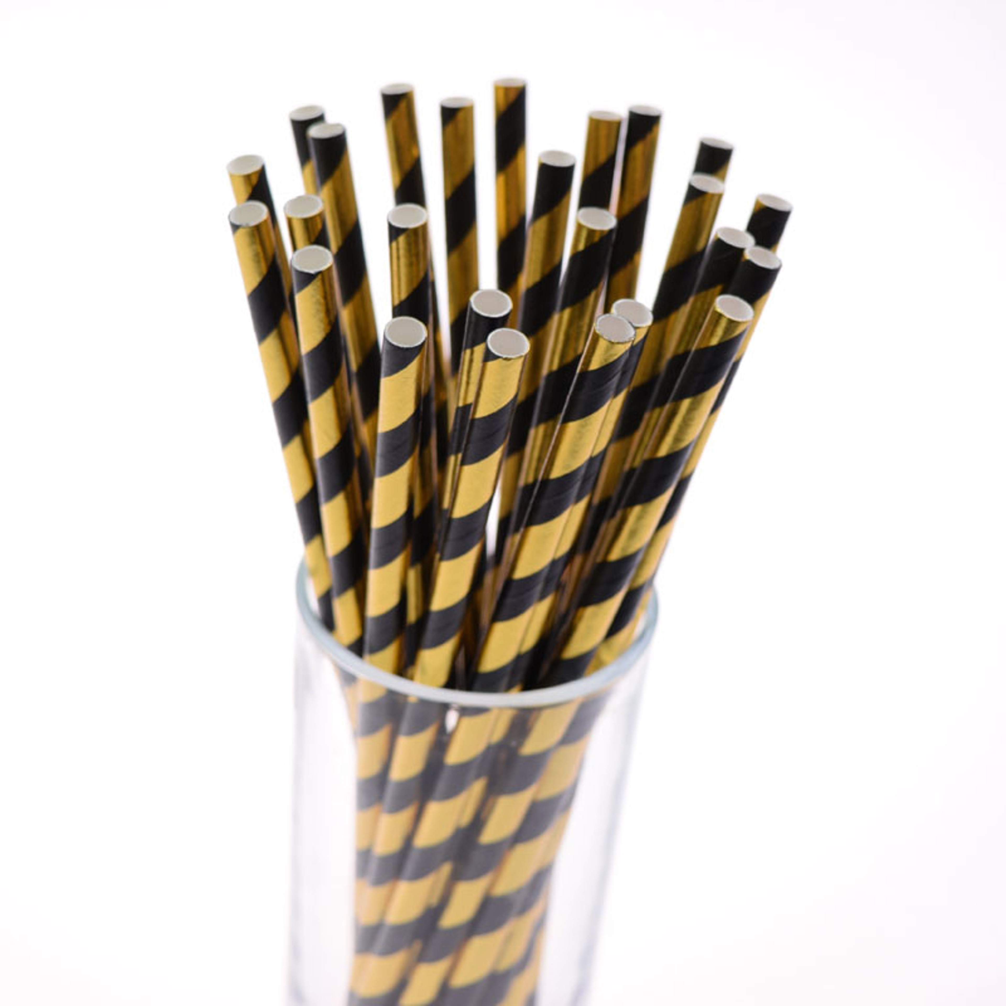 Luxury Black  Gold Striped Party Paper Straws Premium Disposable Event Drink Straws 2