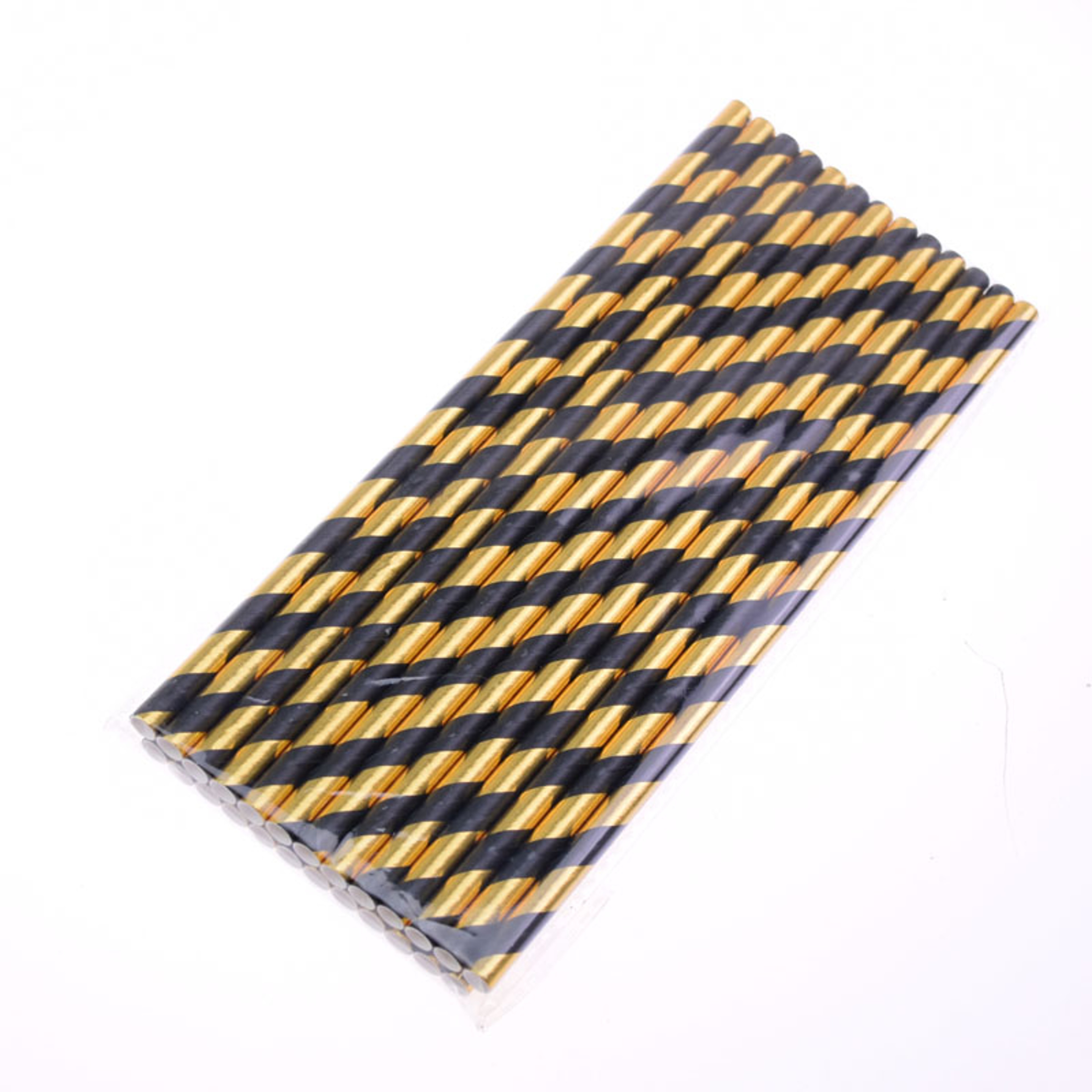 Luxury Black  Gold Striped Party Paper Straws Premium Disposable Event Drink Straws 5