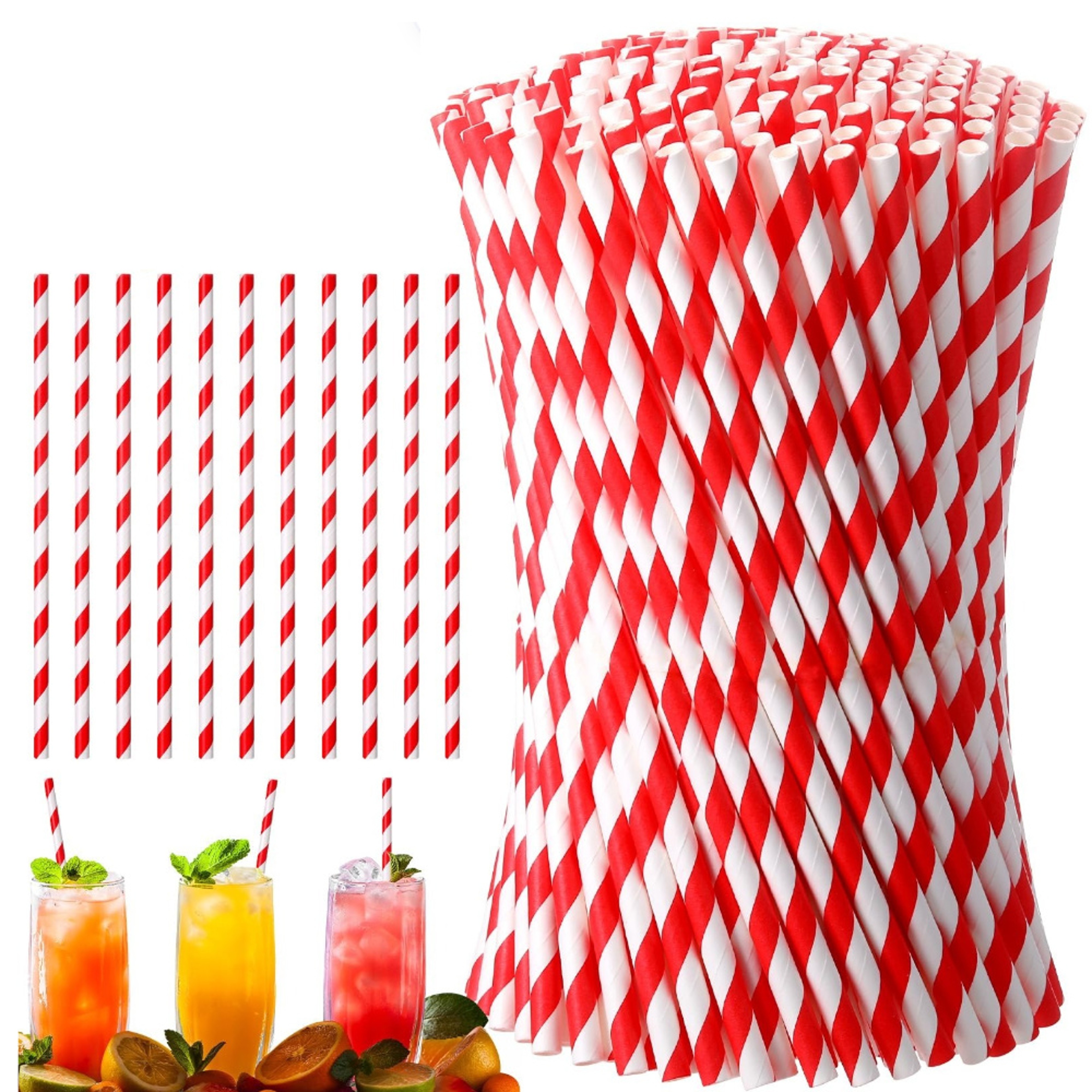 Premium Green  White Striped Biodegradable Paper Drinking Straws Party  Celebration Pack 0