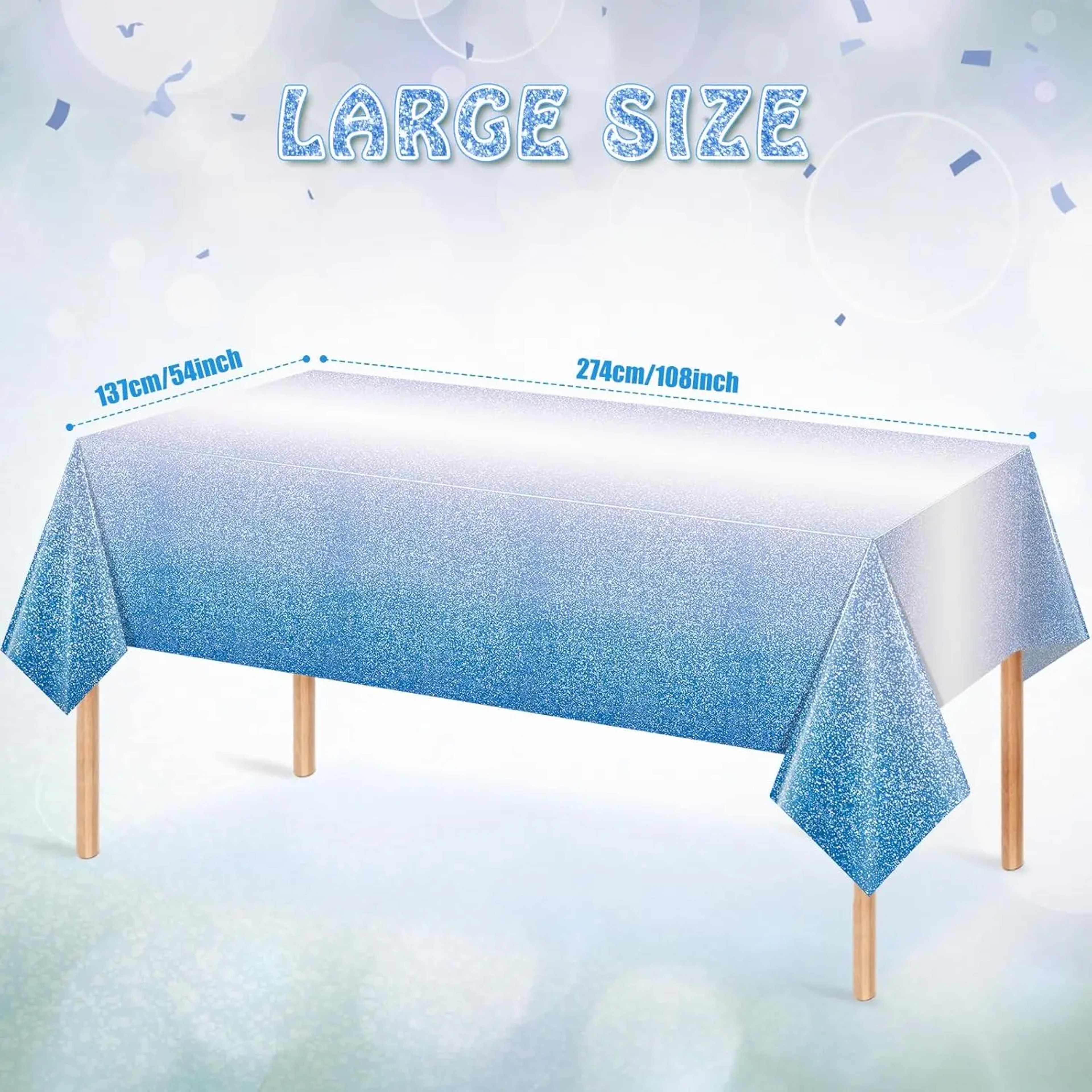Royal Blue Glitter Ombre Rectangle Party Tablecloth Elegant Event & Wedding Table Cover – view 2