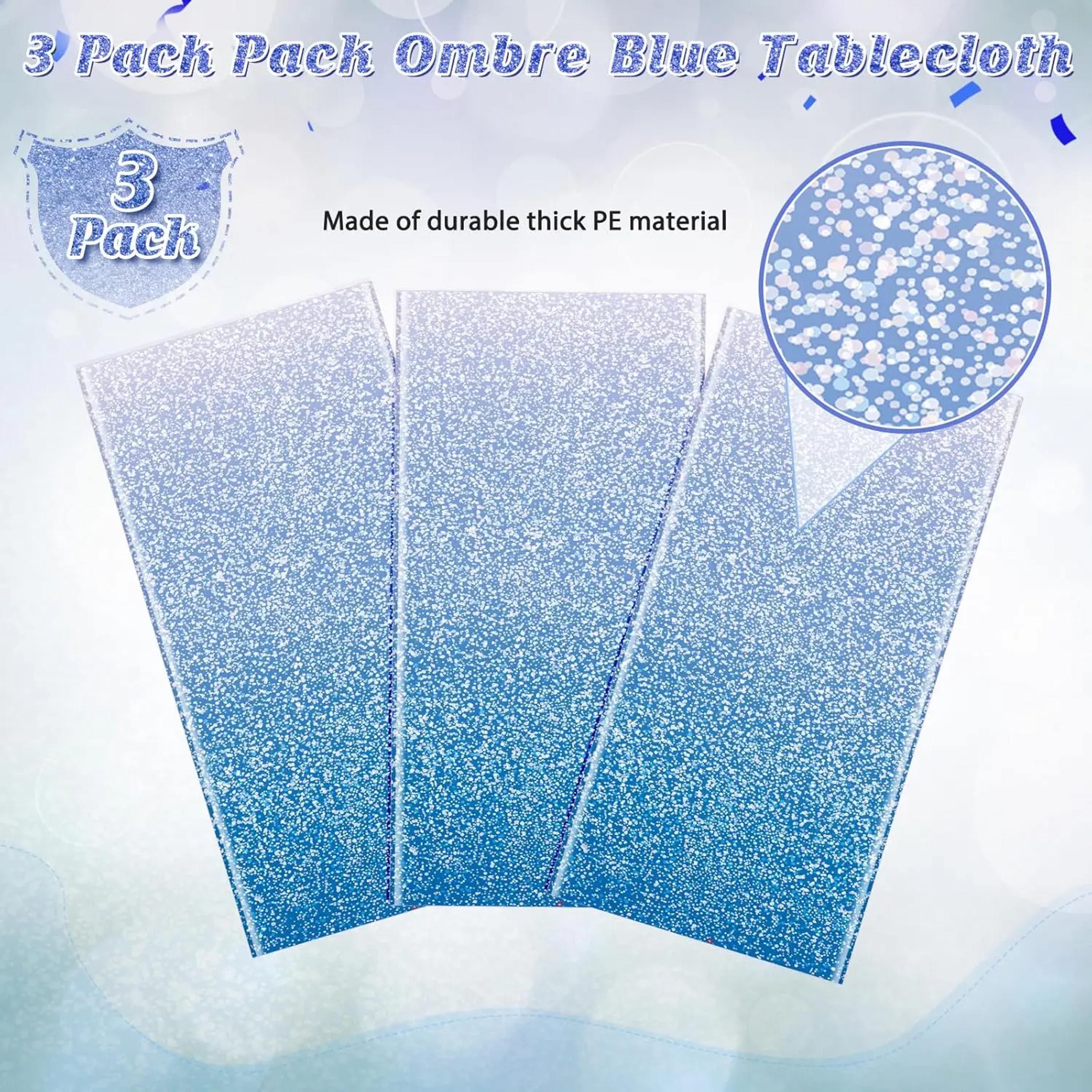 Royal Blue Glitter Ombre Rectangle Party Tablecloth Elegant Event & Wedding Table Cover – view 3