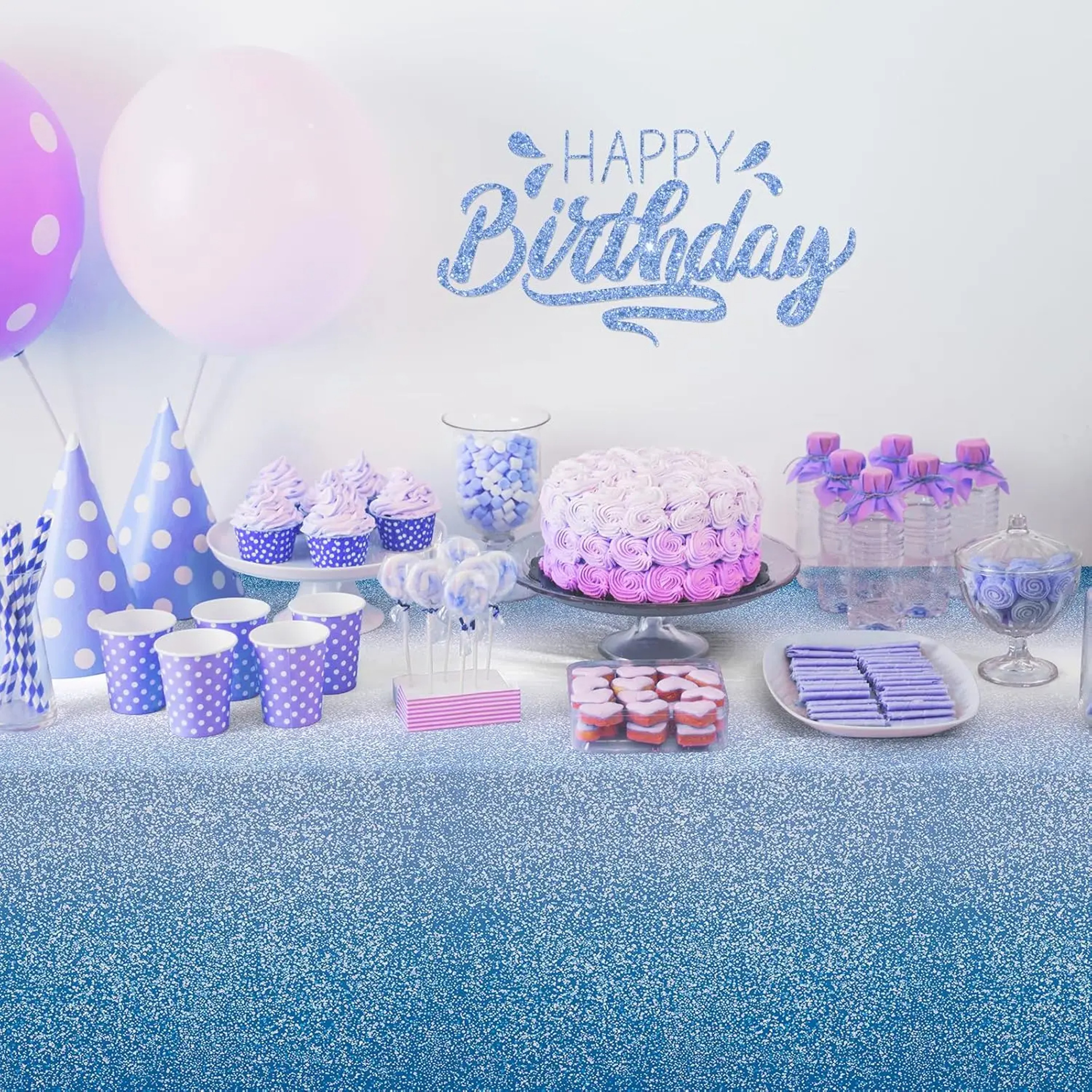 Royal Blue Glitter Ombre Rectangle Party Tablecloth Elegant Event & Wedding Table Cover – view 6