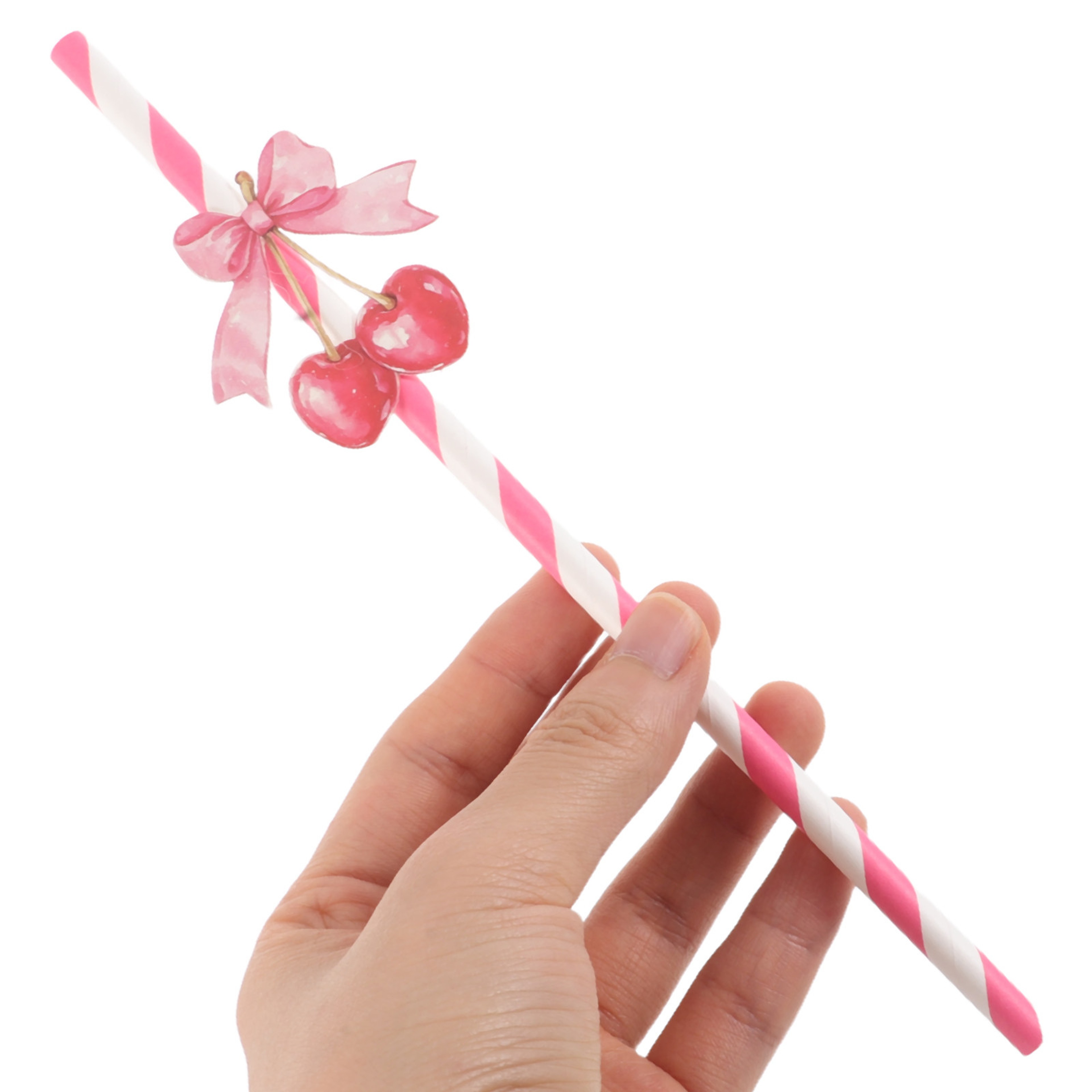 Premium Cherry Pattern Colorful Paper Straws Eco Friendly Disposable Party Drink Straws – view 1