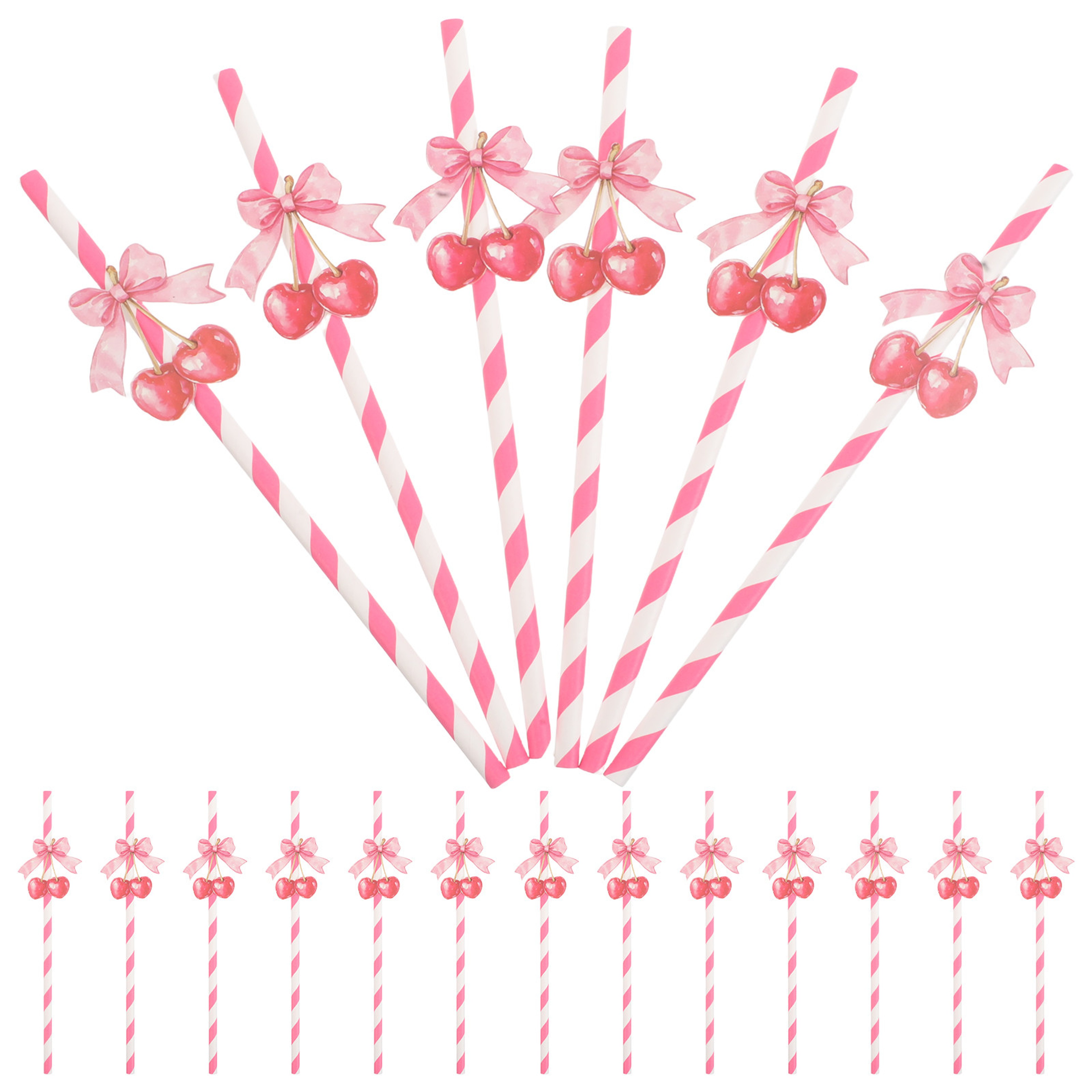 Premium Cherry Pattern Colorful Paper Straws Eco Friendly Disposable Party Drink Straws – view 4