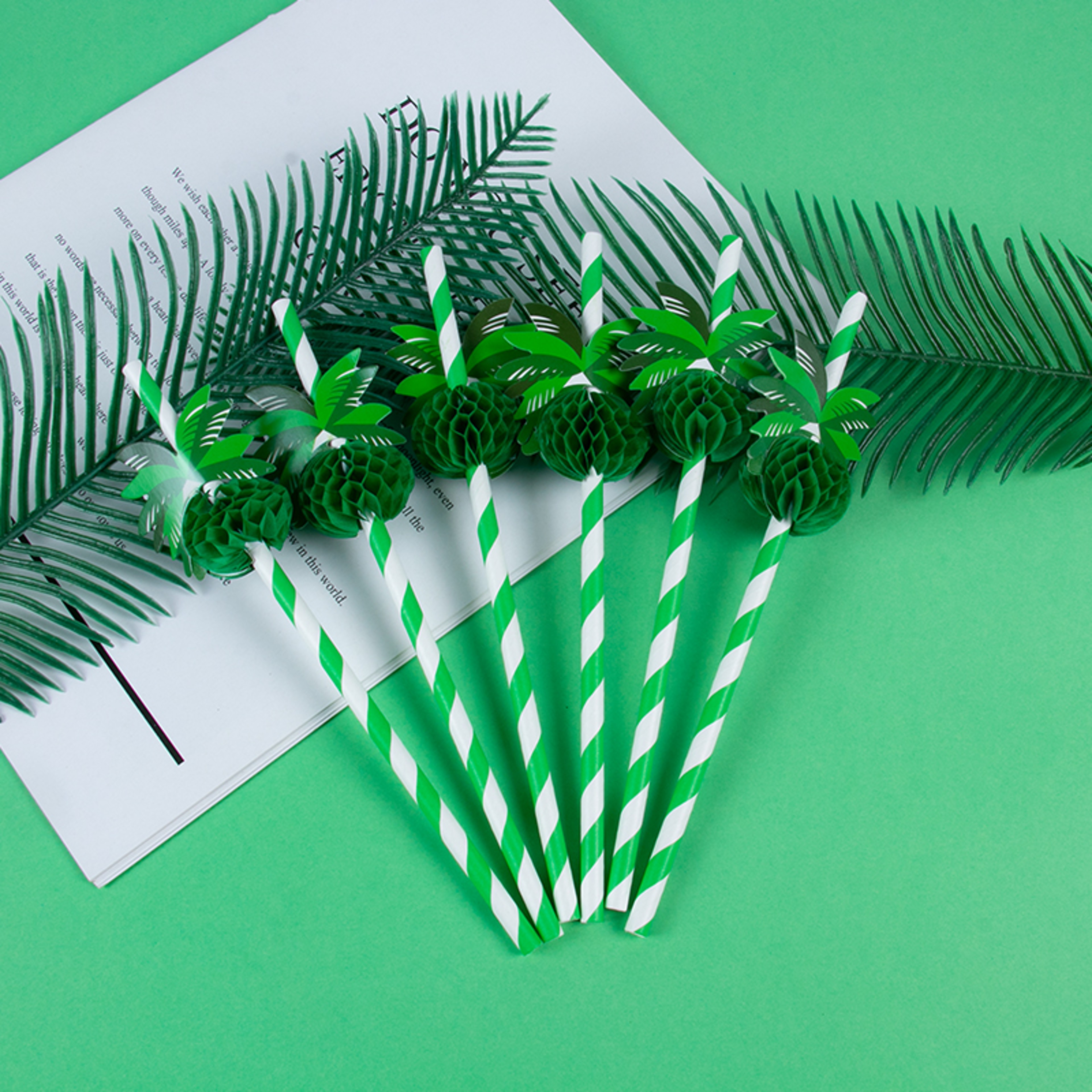 Coconut Tree Honeycomb Party Straws for Tropical Summer Drinks – view 2