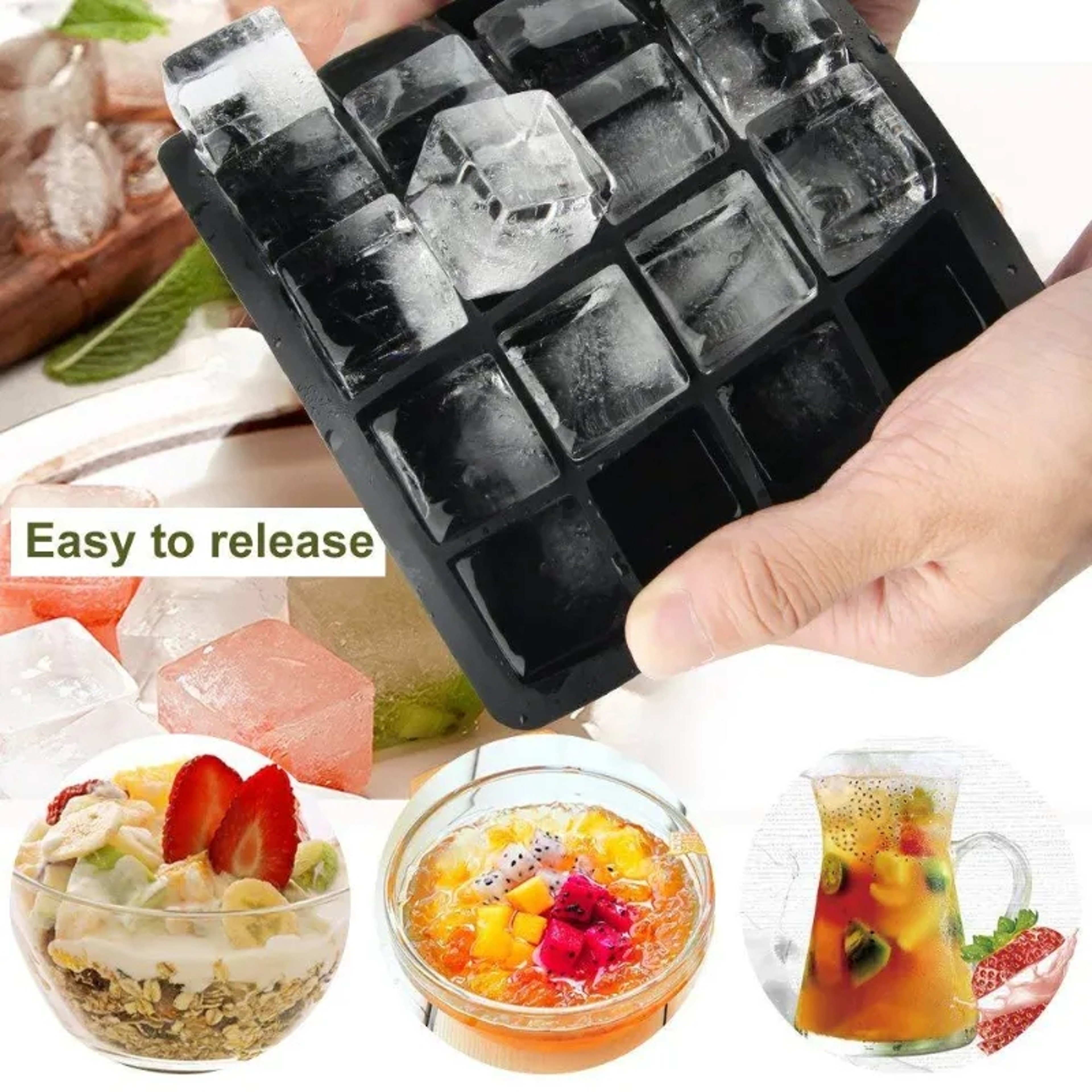 Silicone Ice Cube Tray For Large Square Ice Cubes Cocktails  Whiskey 2