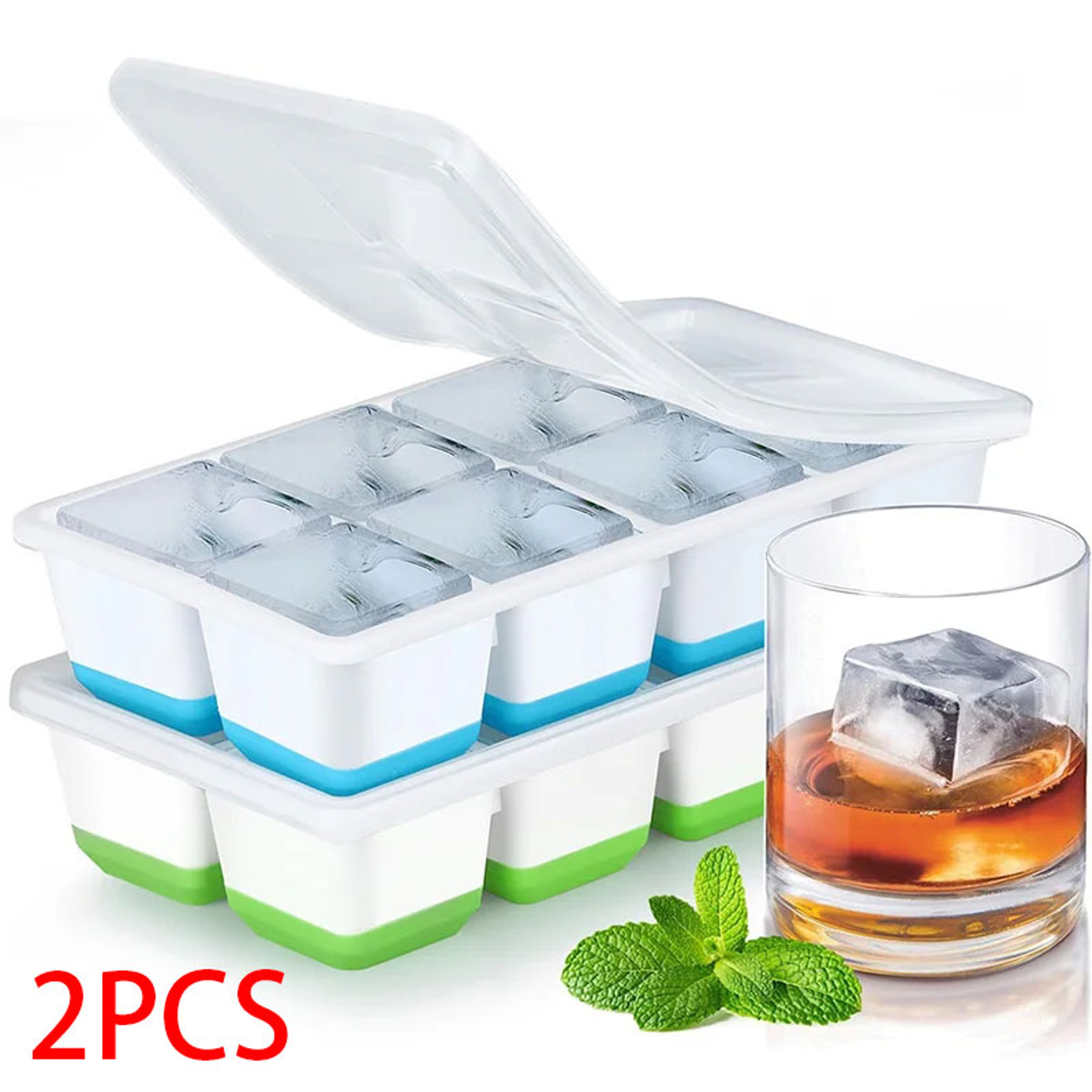 Large Ice Cube Tray With Lid Easy Release Silicone Whiskey Ice Mold 0