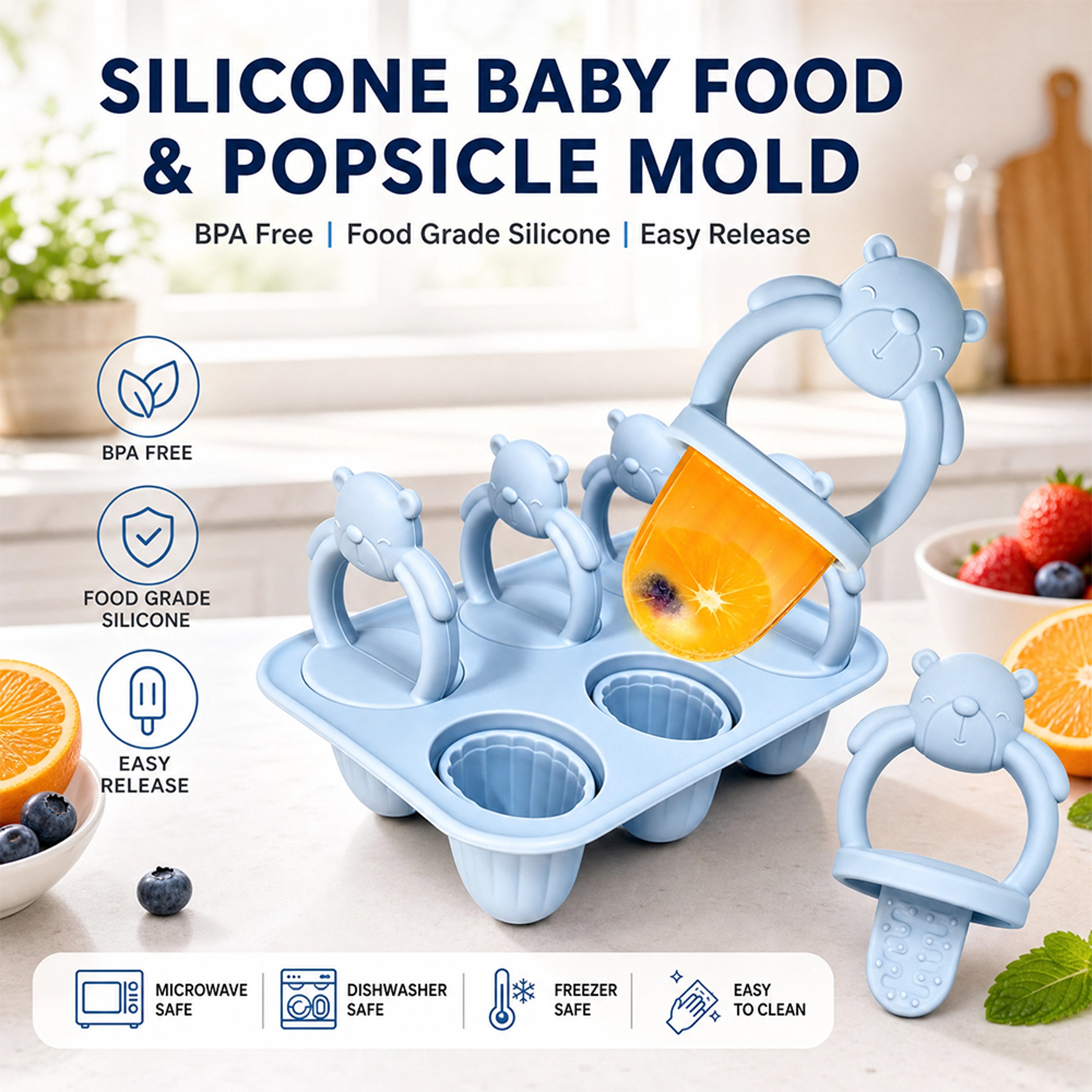 Bear Baby Popsicle Mold Silicone Baby Food Freezer Tray 0