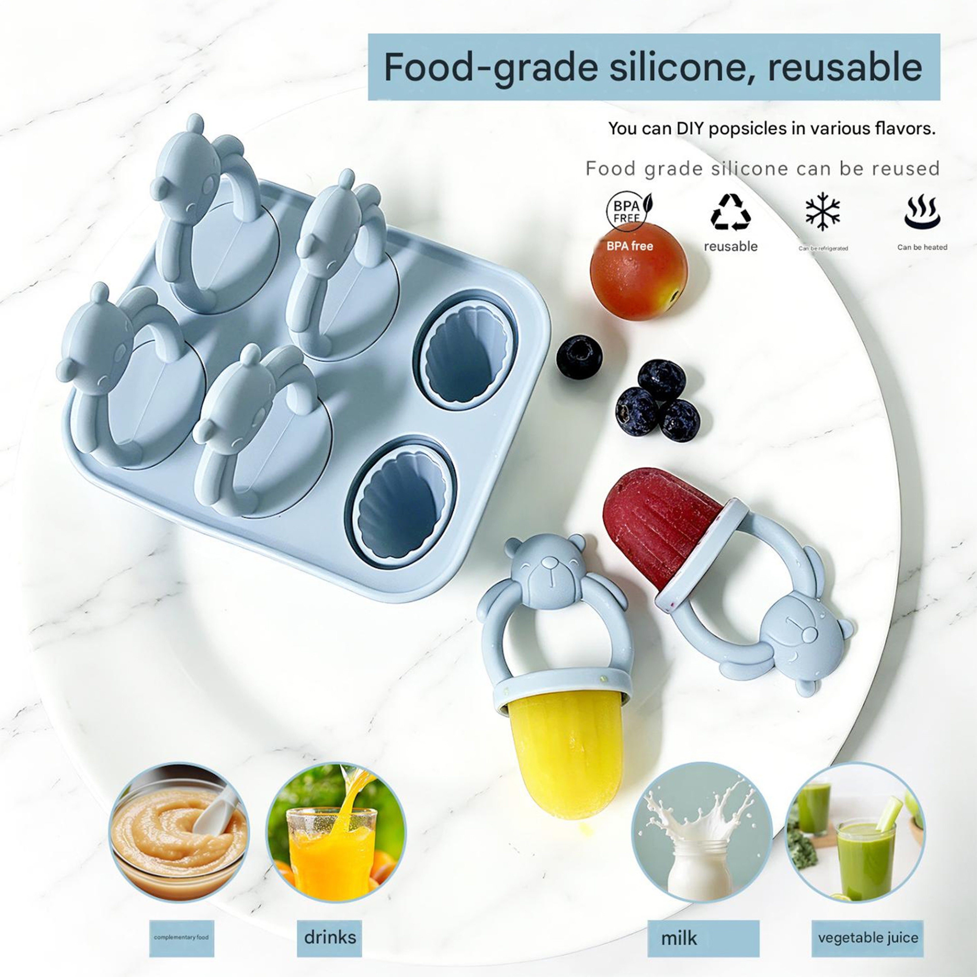 Bear Baby Popsicle Mold Silicone Baby Food Freezer Tray 1
