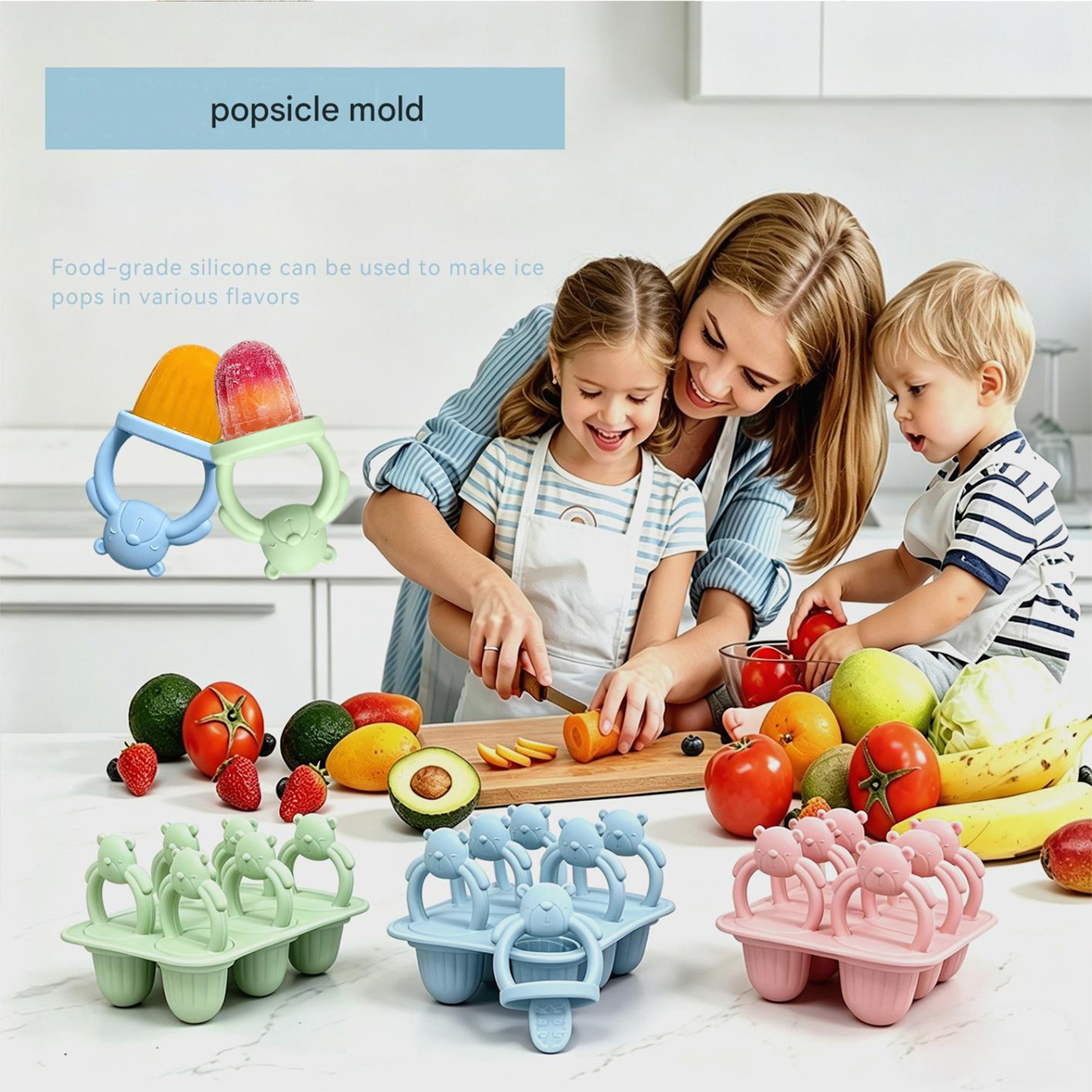 Bear Baby Popsicle Mold Silicone Baby Food Freezer Tray 3