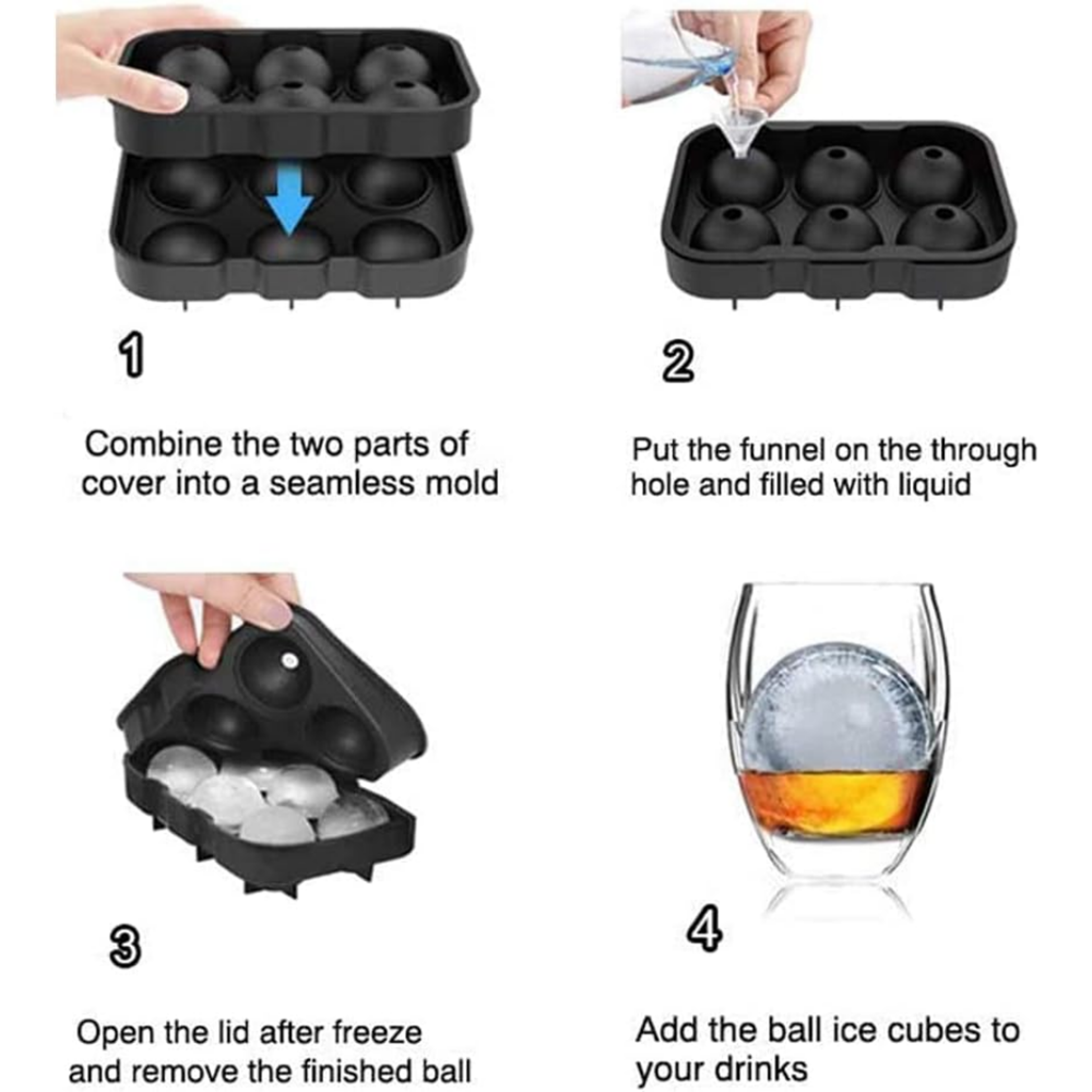 Silicone Ice Cube Tray With Lid For Large Round And Square Cocktail Ice 3