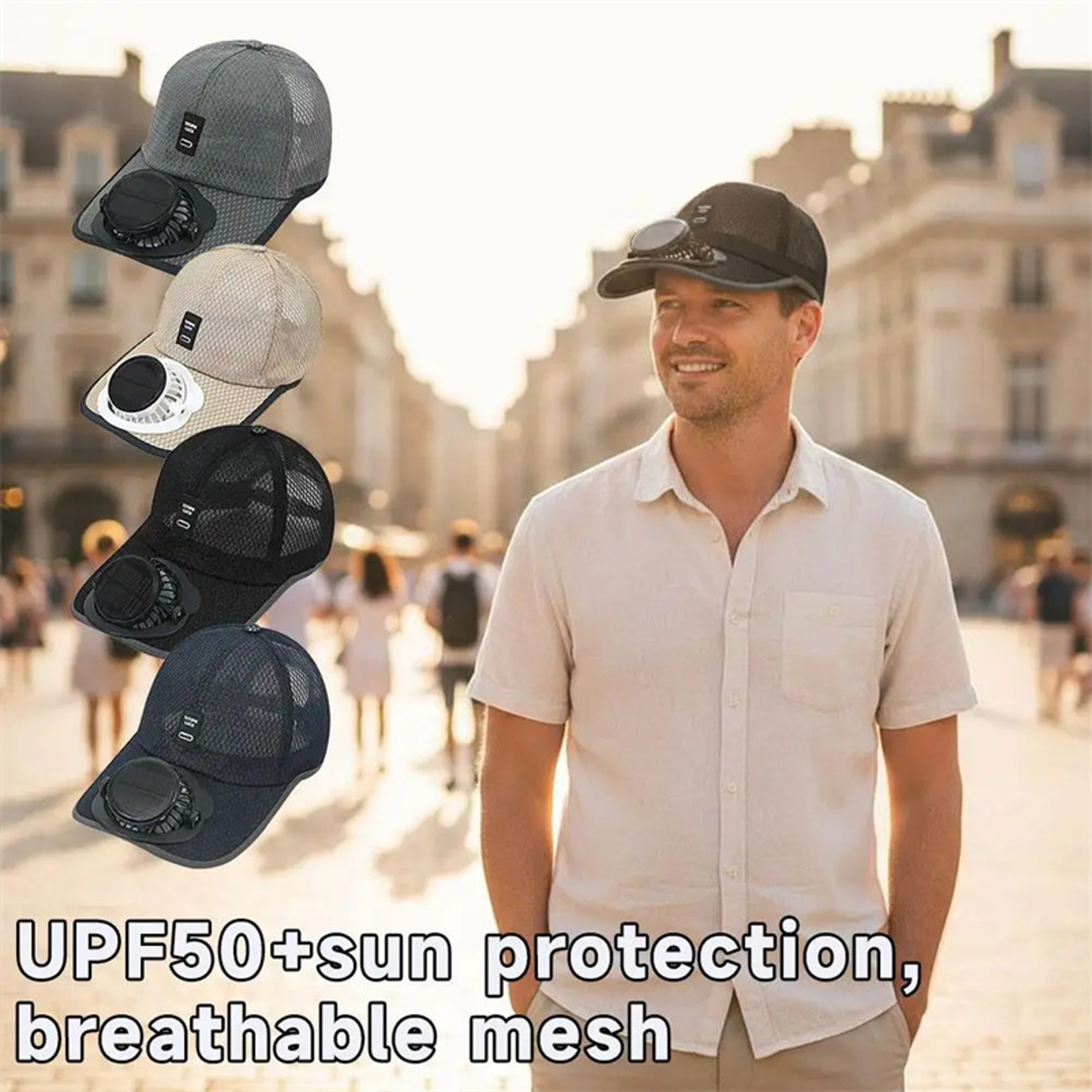 Solar Fan Hat USB Rechargeable Breathable Cooling Baseball Cap 1