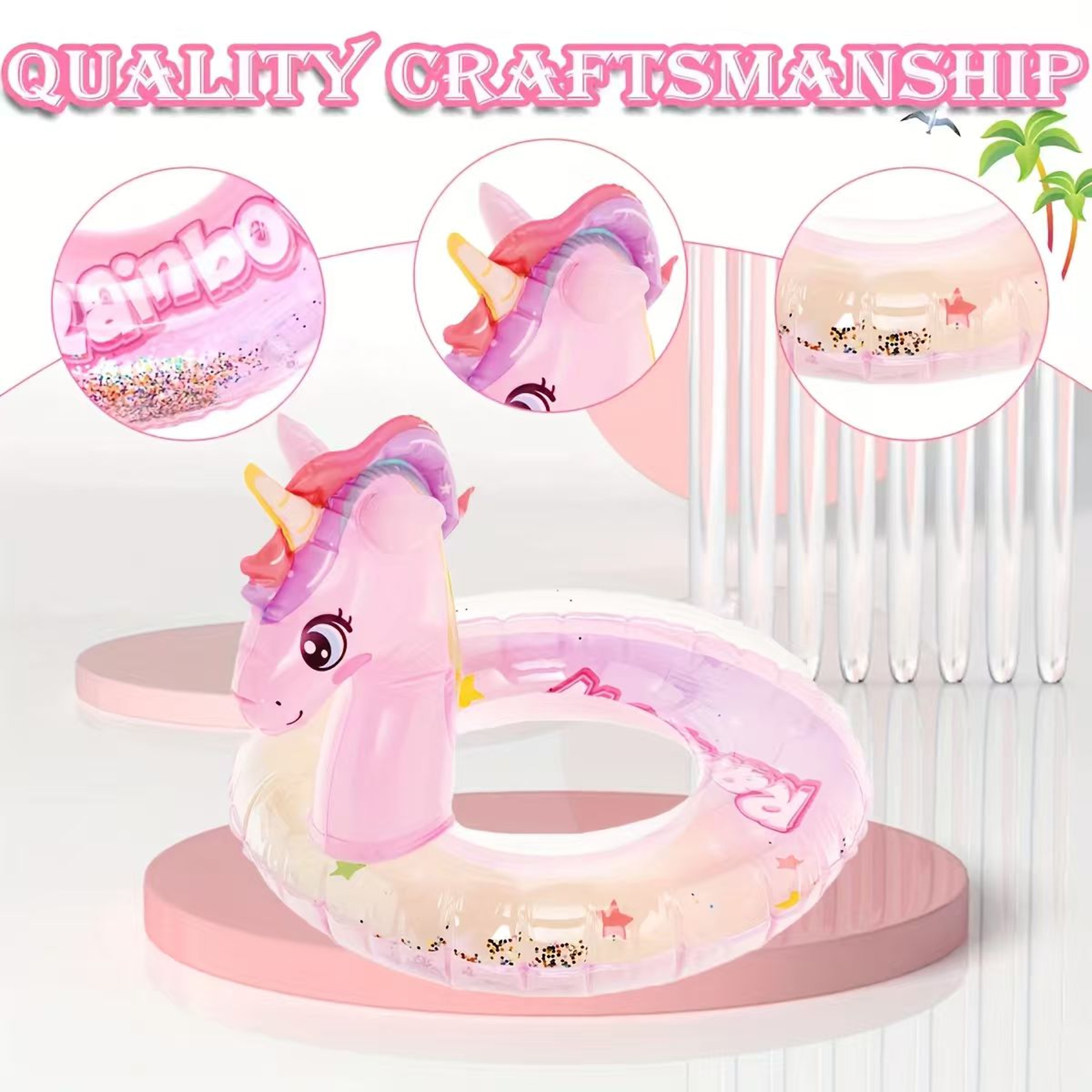 Glitter Rainbow Inflatable Unicorn Pool Float for Kids – view 2