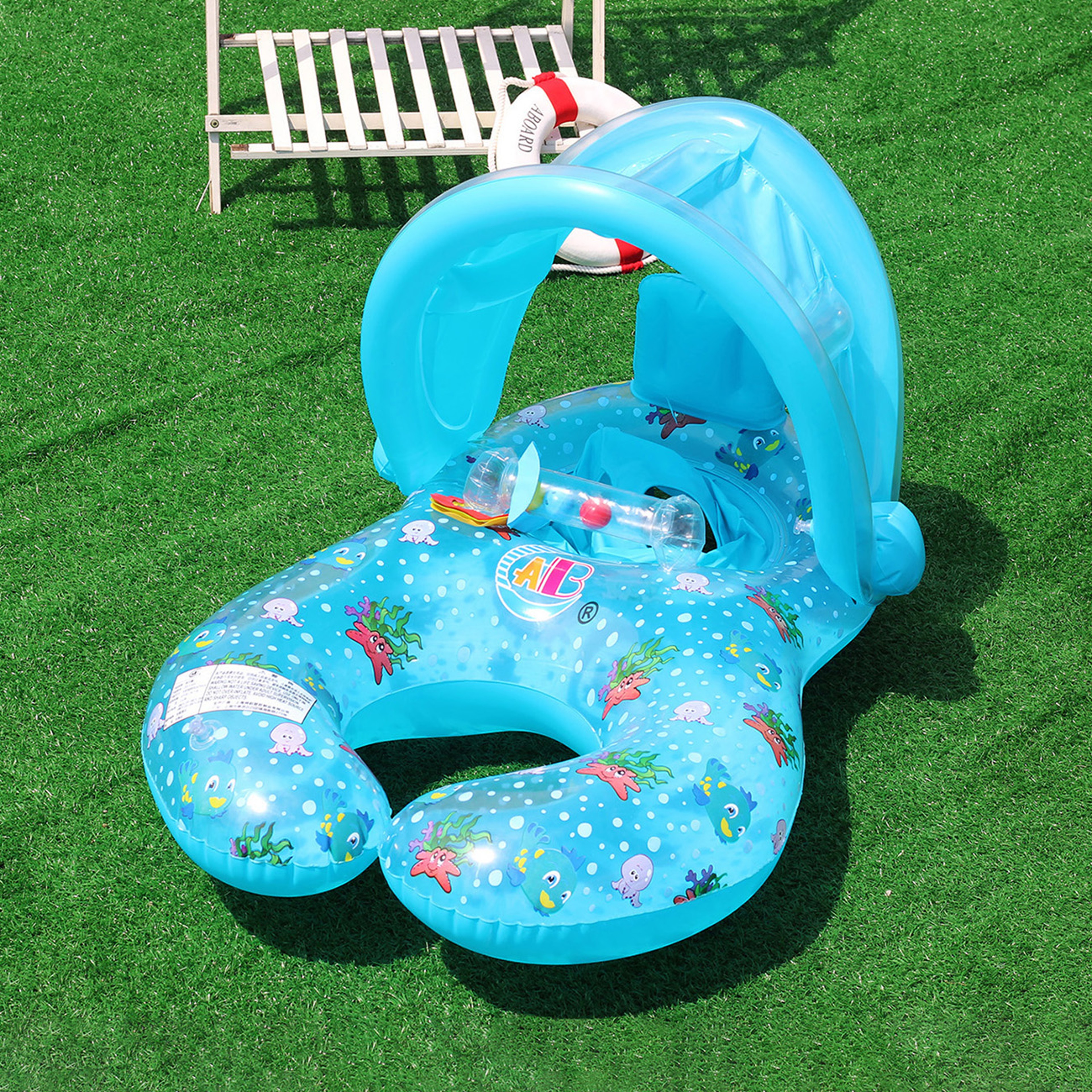 Pool Float With Canopy Dual Ring Inflatable Lounger For Two 2