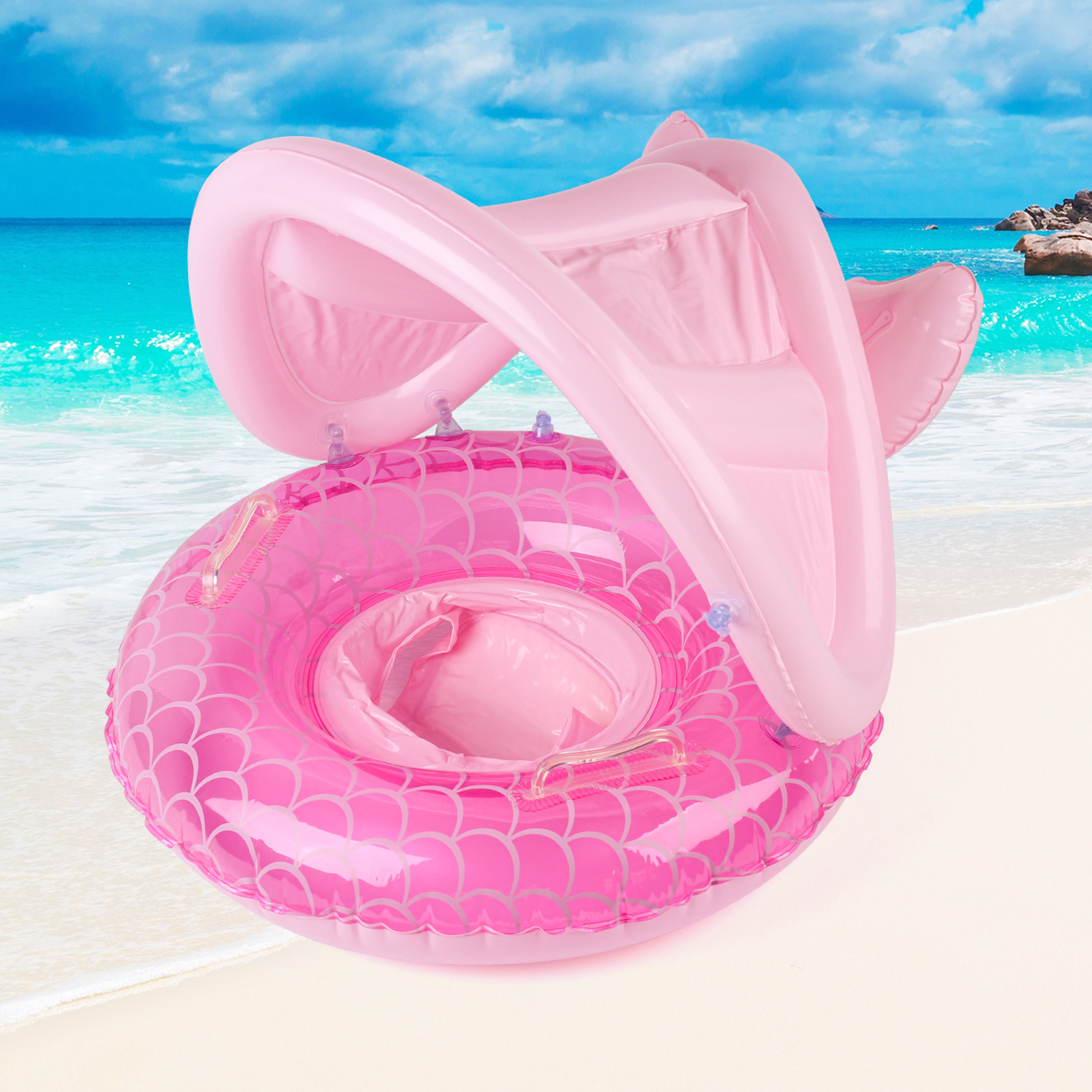 Baby Pool Float With Canopy And Safety Seat For Sun Protected Water Play 3