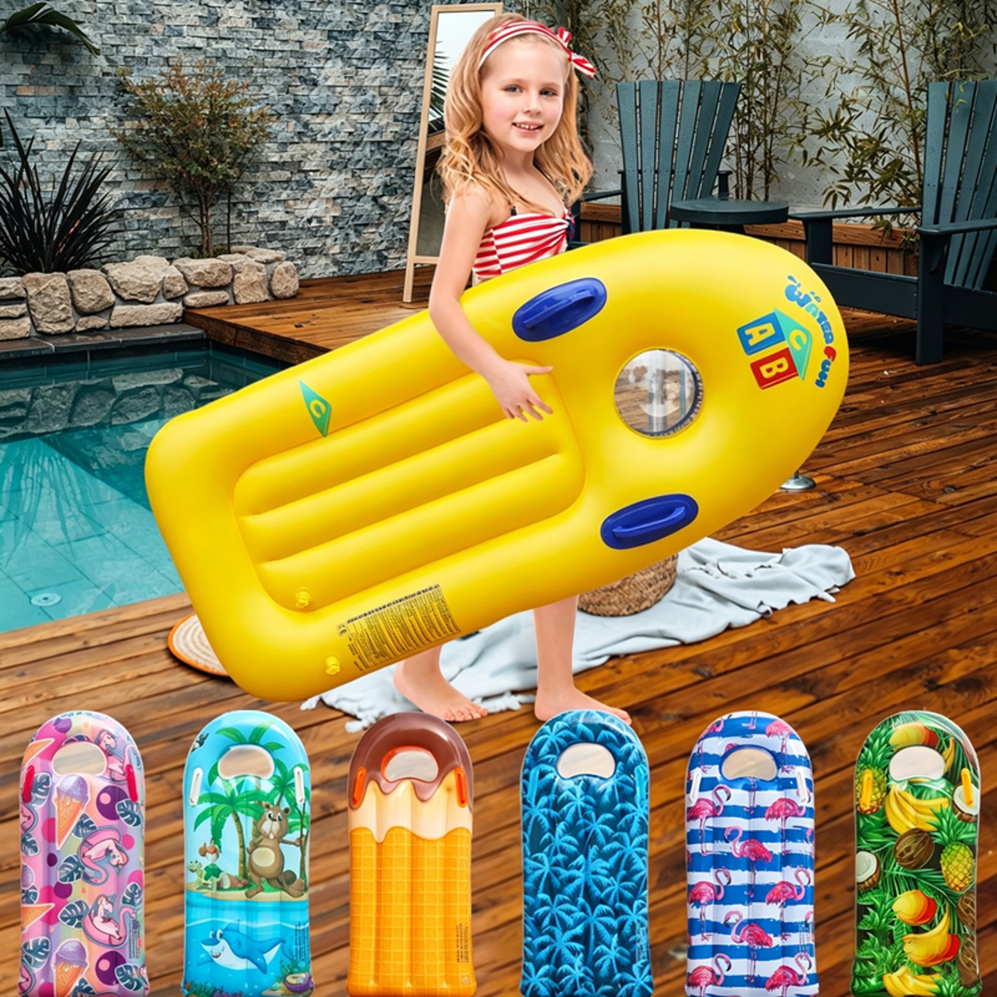 Kids Inflatable Surfboard Pool Float Water Hammock For Summer Swimming Fun 0