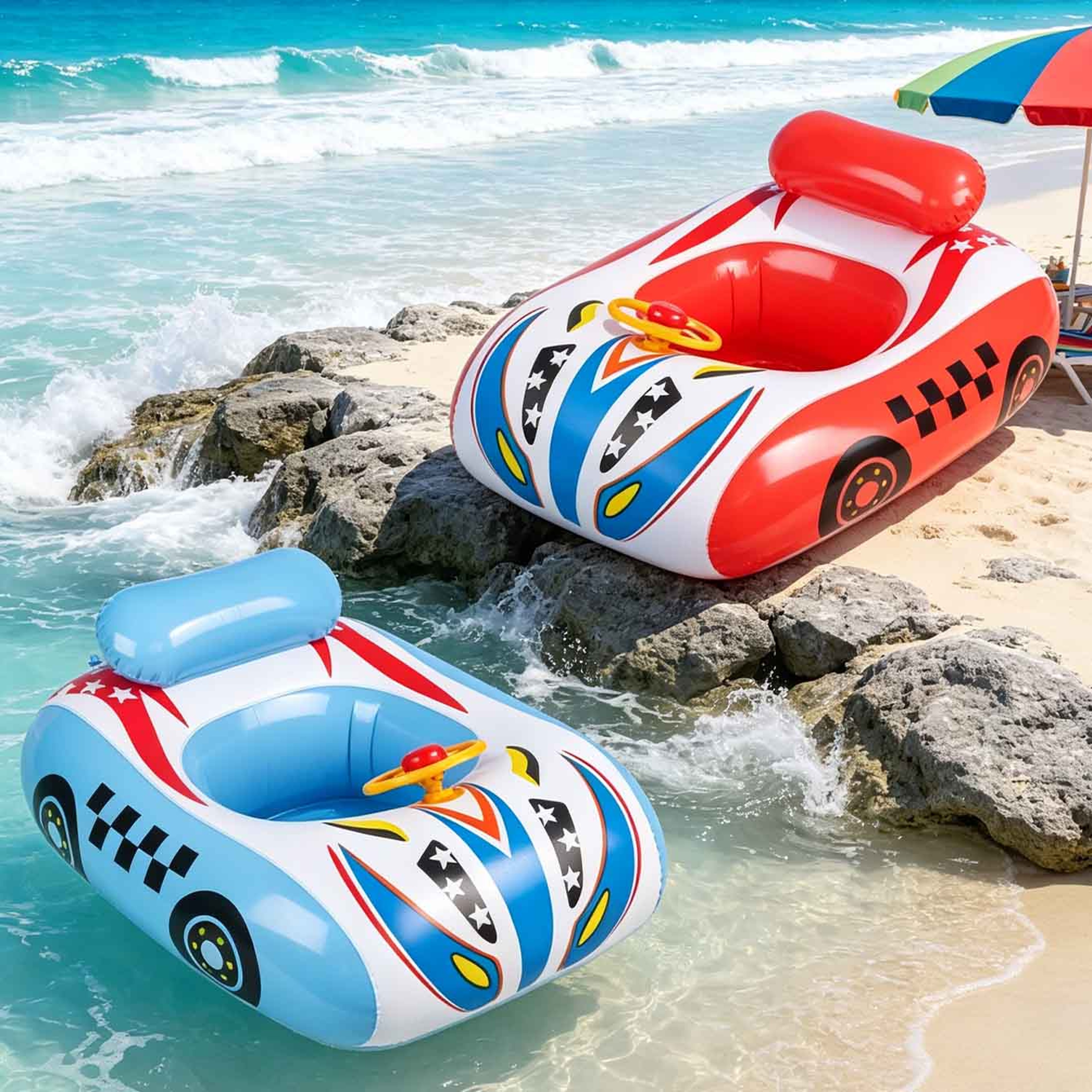 Inflatable Car Pool Float With Steering Wheel Backrest 0