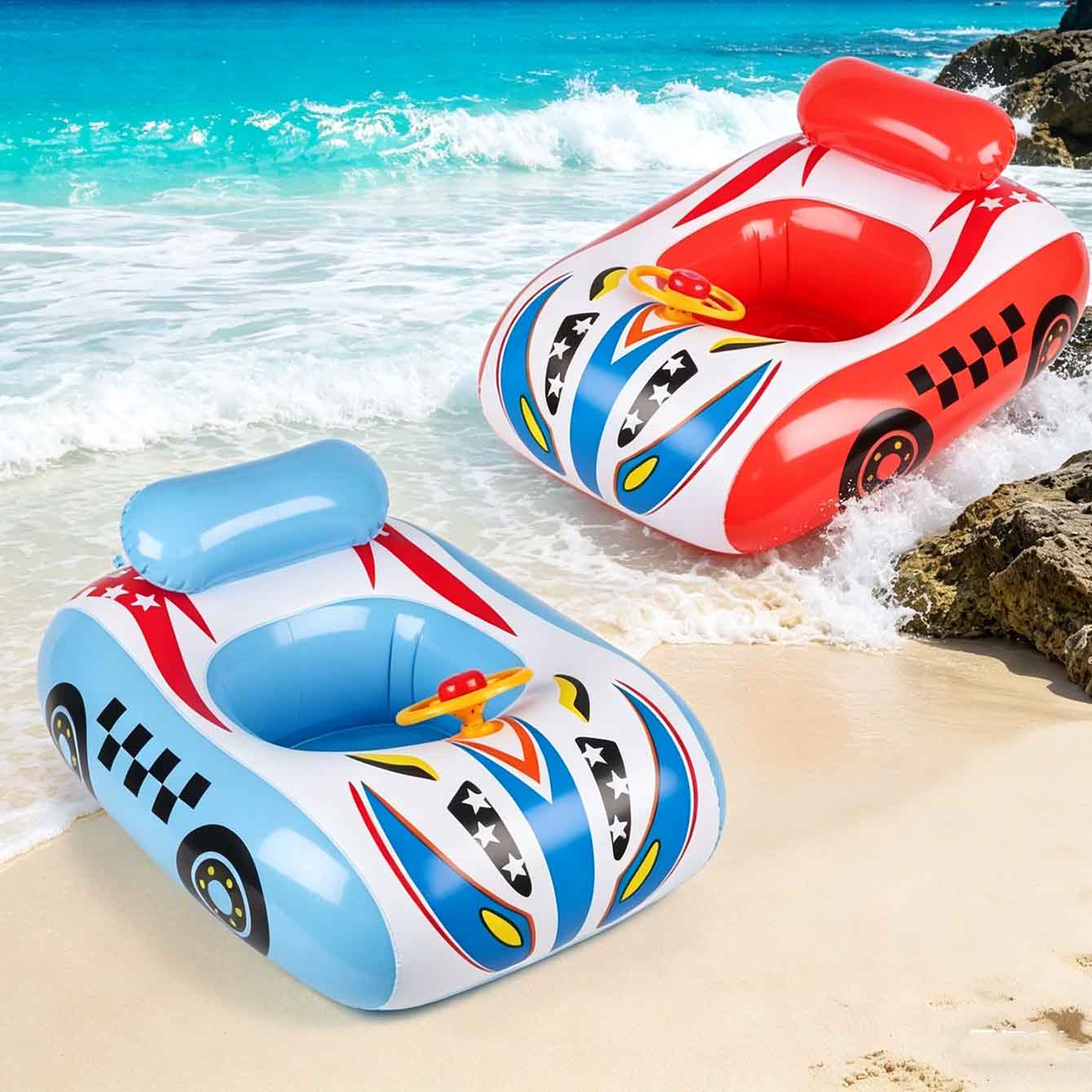 Inflatable Car Pool Float With Steering Wheel Backrest 4