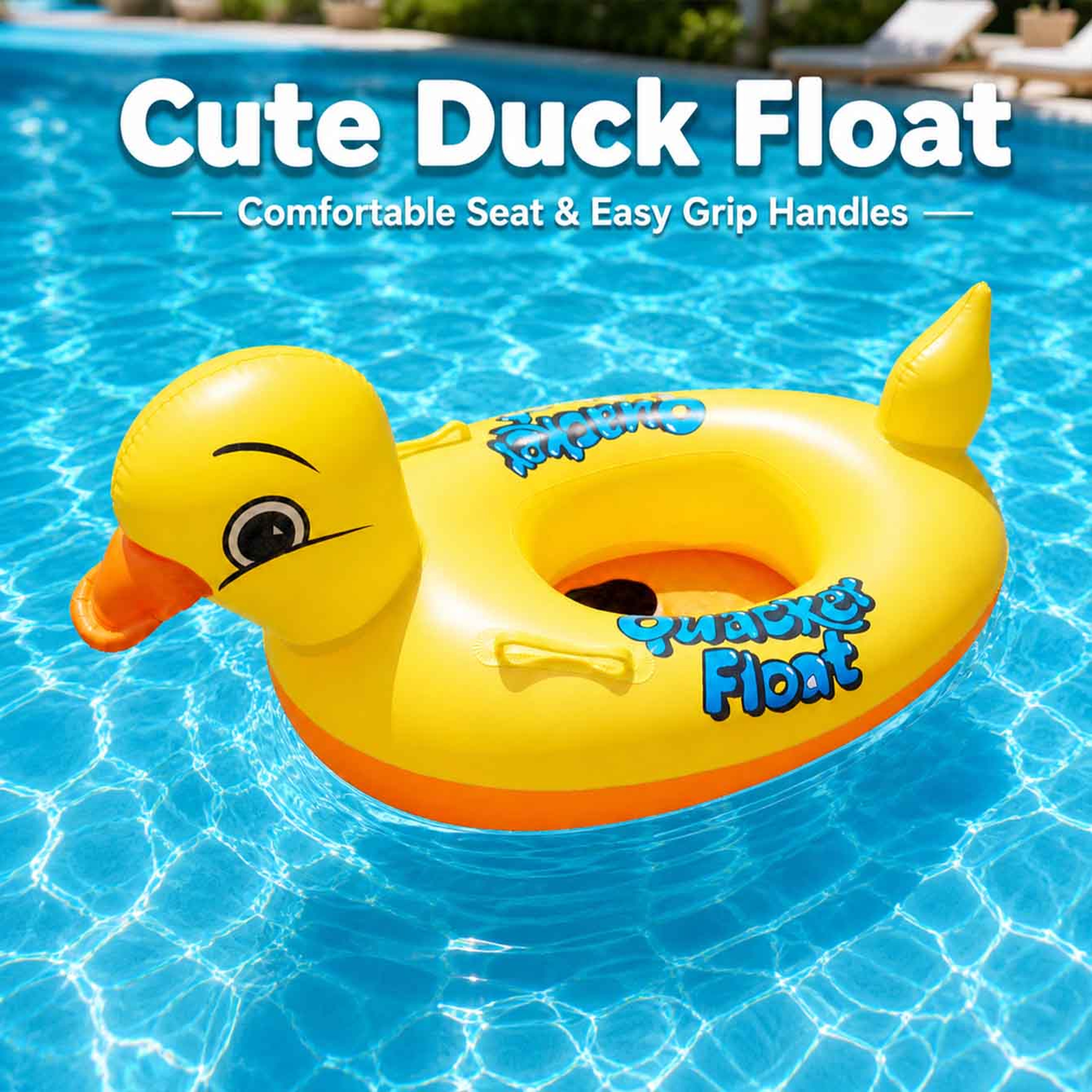 Inflatable Duck Pool Float Seat With Handles Swim Ring Seat For Kids Summer Pool Fun 0
