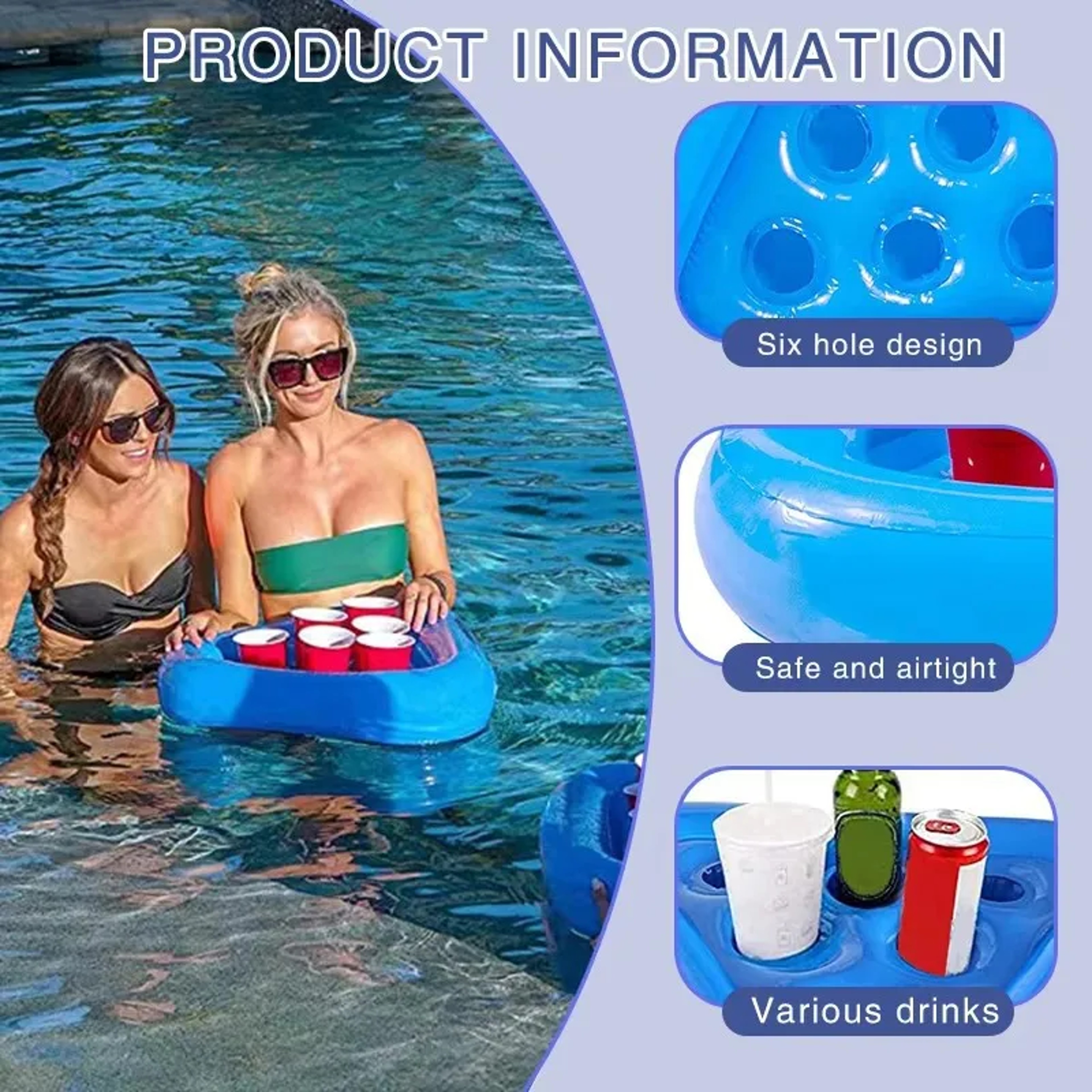 Inflatable Pool Drink Holder Six Hole Floating Beverage Tray For Pool Parties 4